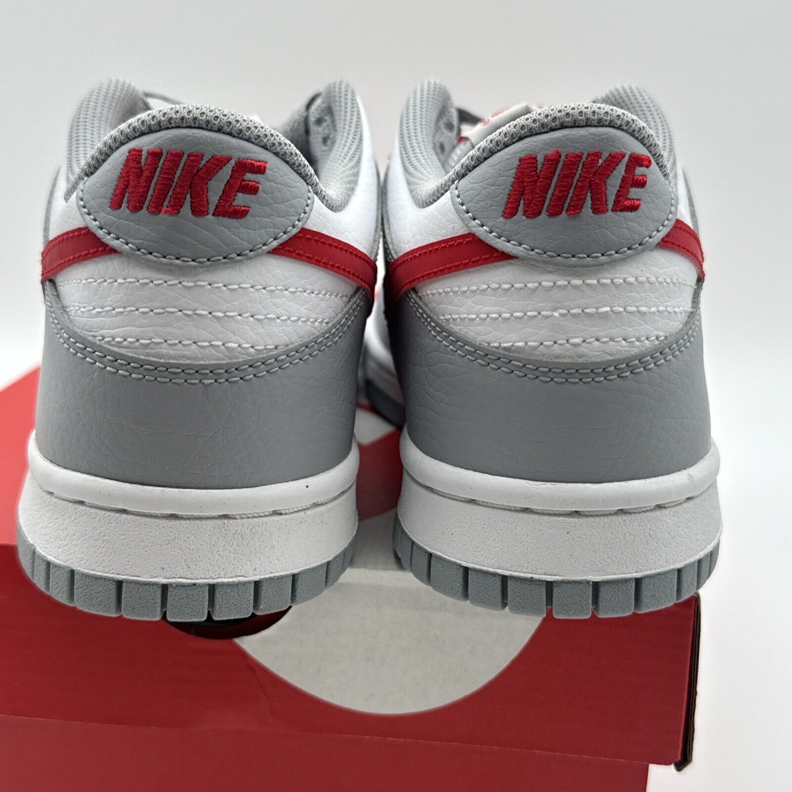 Nike Dunk Low GS Boys Shoes Size 5.5, Color: Wolf Grey/University Red/White