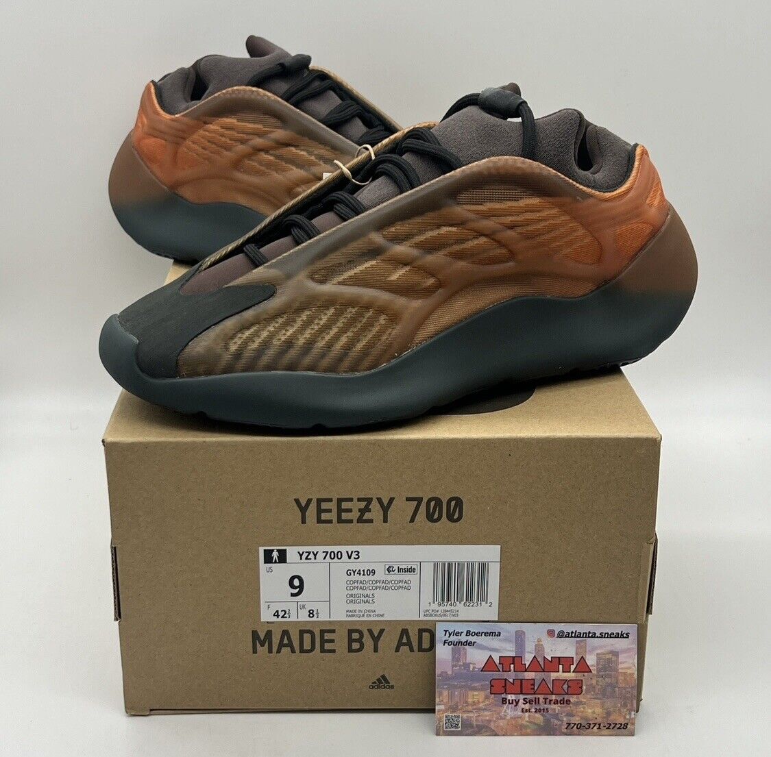 Size 9 - adidas Yeezy 700 V3 Copper Fade Brown Black Brand New Og All DS