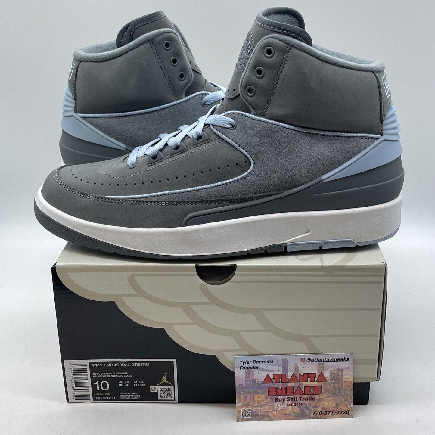 Size 10W - Air Jordan 2 Retro Cool Grey Suede Blue White Leather (FB8871-041)