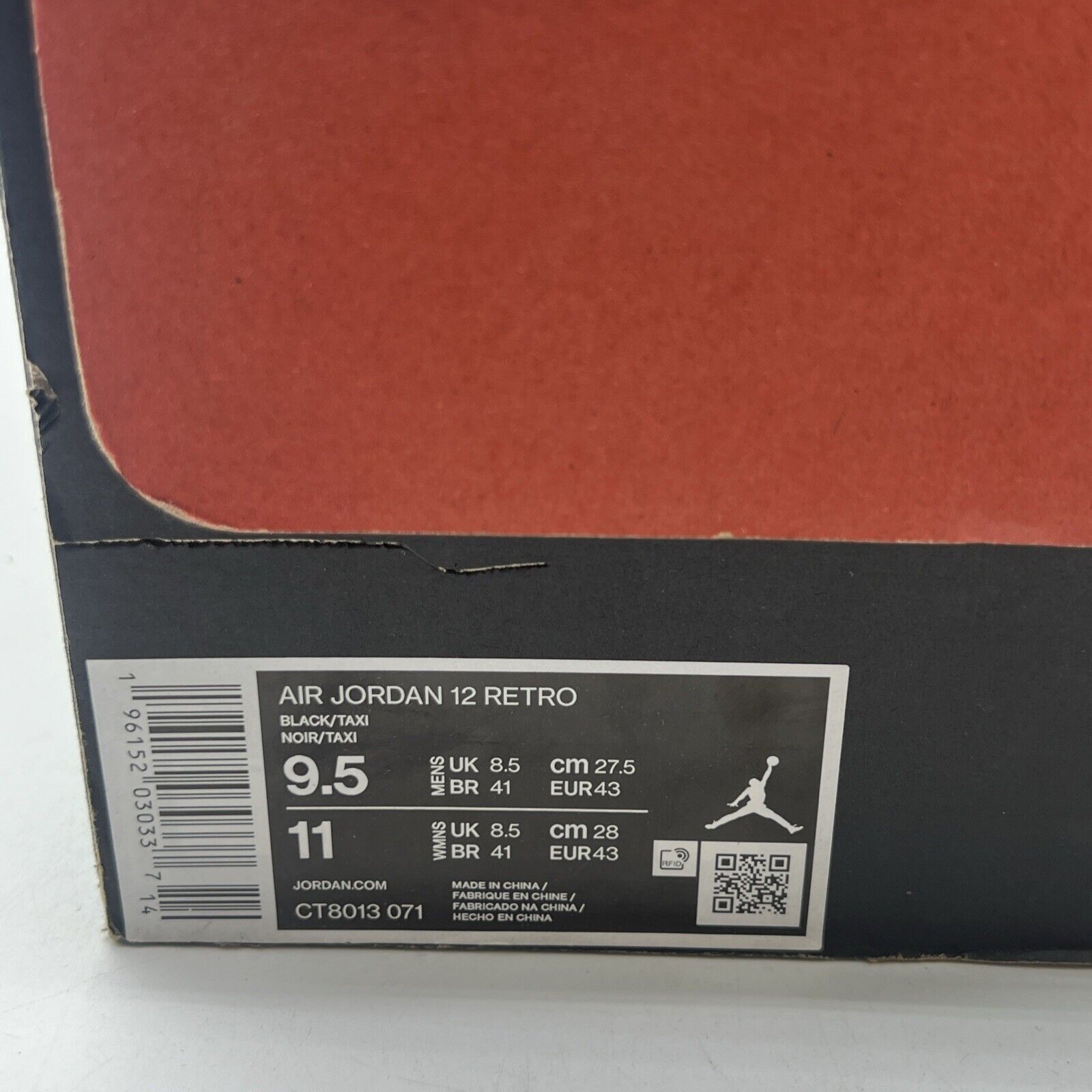 Size 9.5 - Air Jordan 12 Retro Mid Black Taxi (CT8013-071)