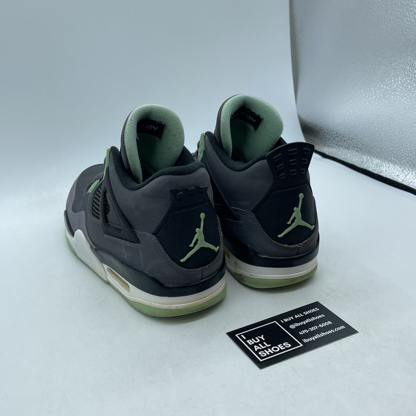 Size 8 - Jordan 4 Retro Green Glow Black Grey Suede Leather (308497-033)