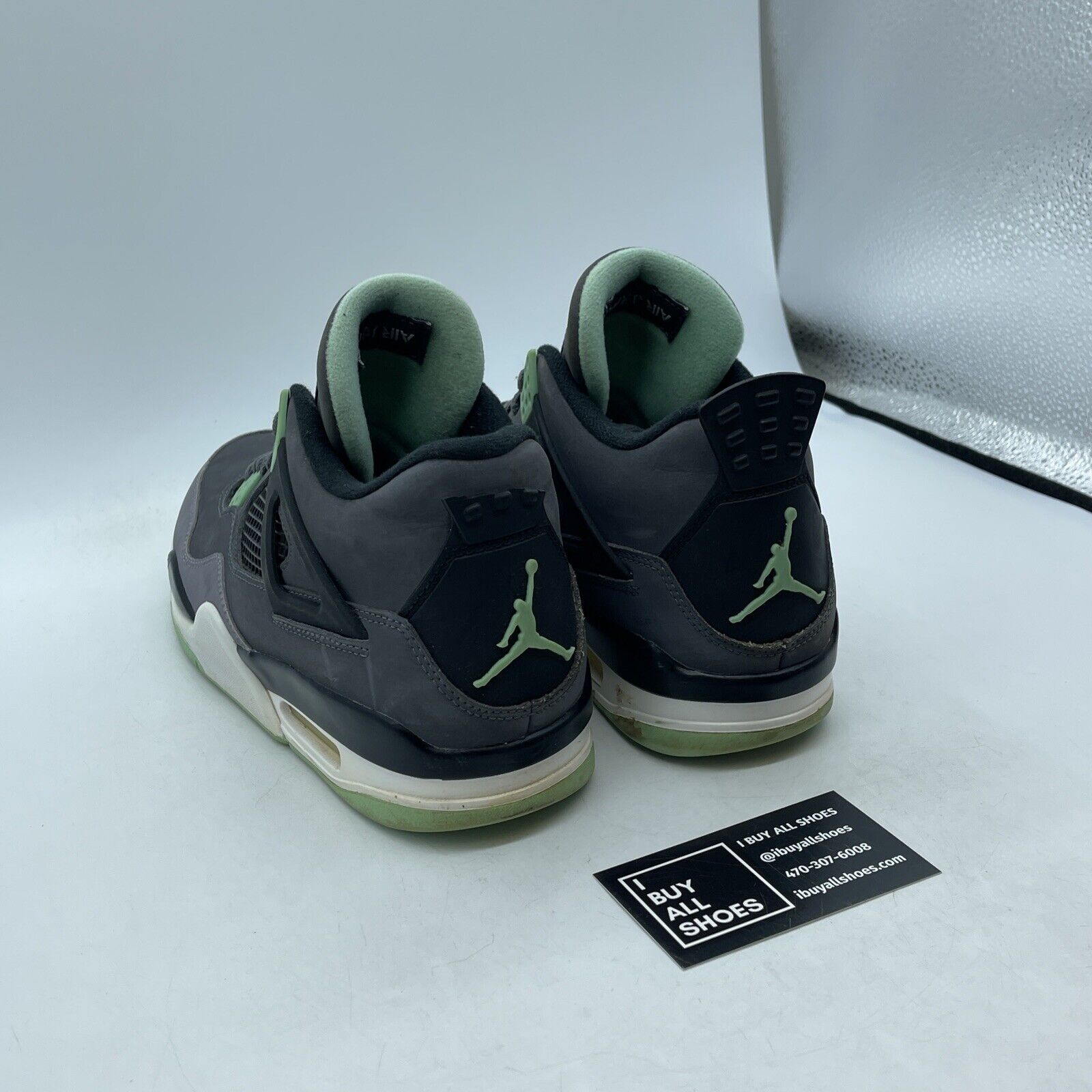 Size 8 - Jordan 4 Retro Green Glow Black Grey Suede Leather (308497-033)