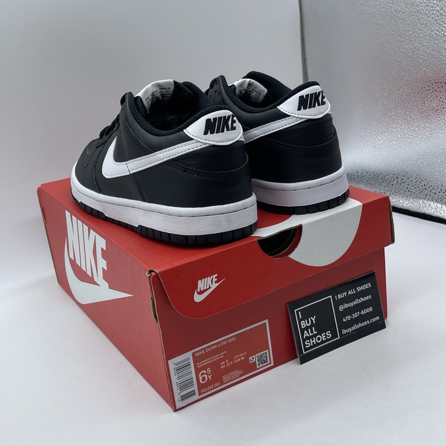 Size 6.5Y - Nike Dunk Low 'Black Panda 2.0' Black White Leather (DV0831-002)