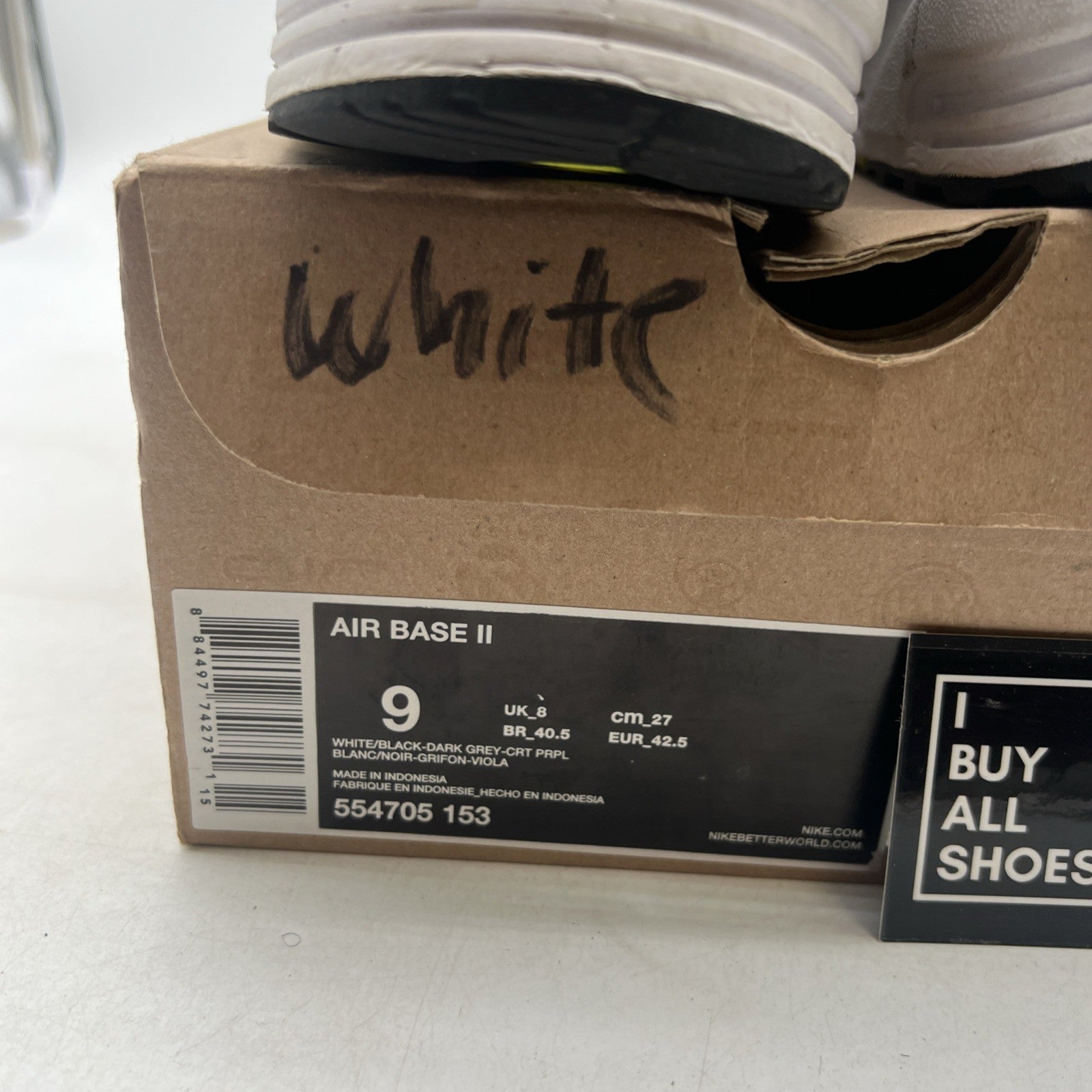 Size 9 - Nike Air Base 2 White Grey Court Purple (554705-153)