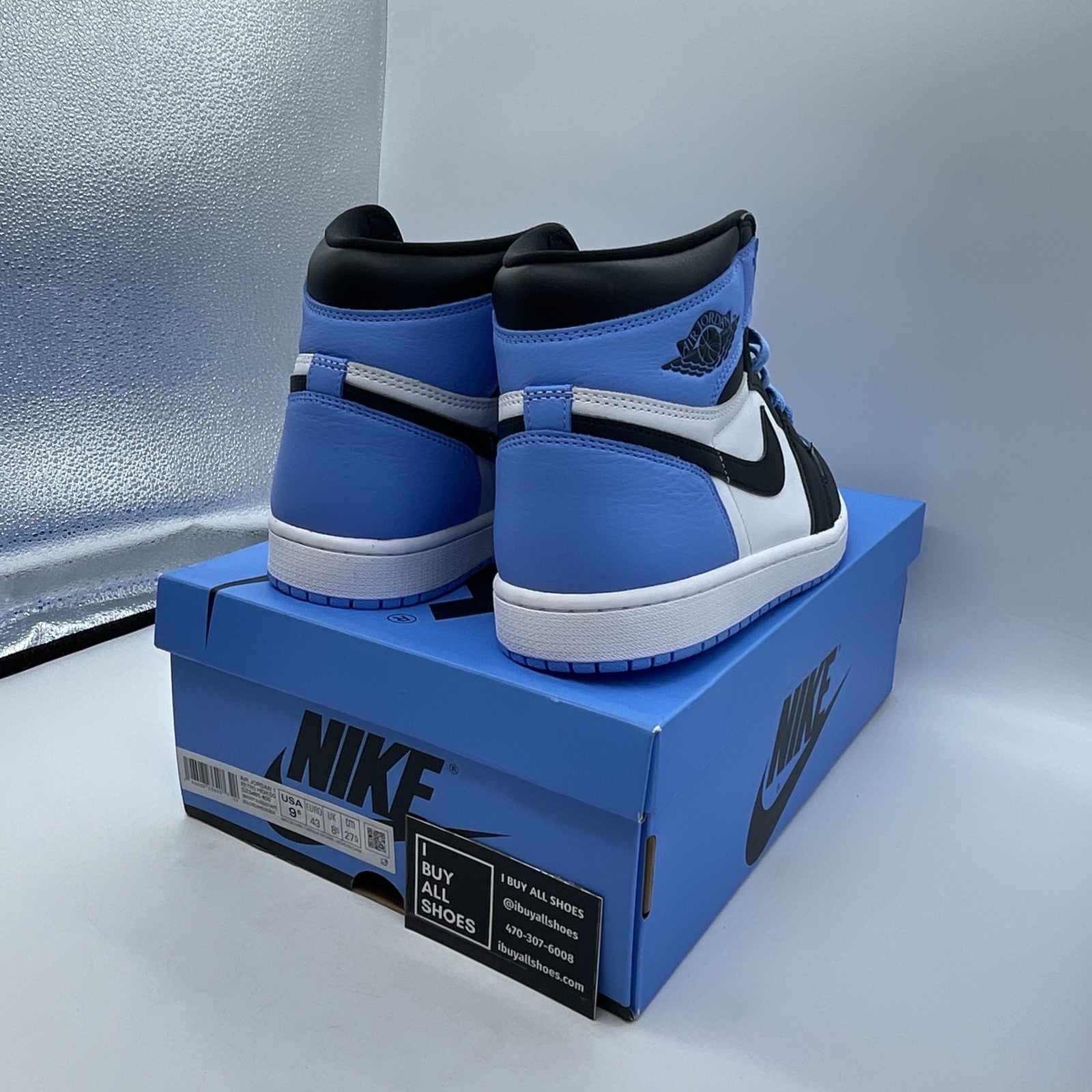 Size 9.5 - Air Jordan 1 Retro OG High UNC Toe Black White Leather (DZ5485-400)