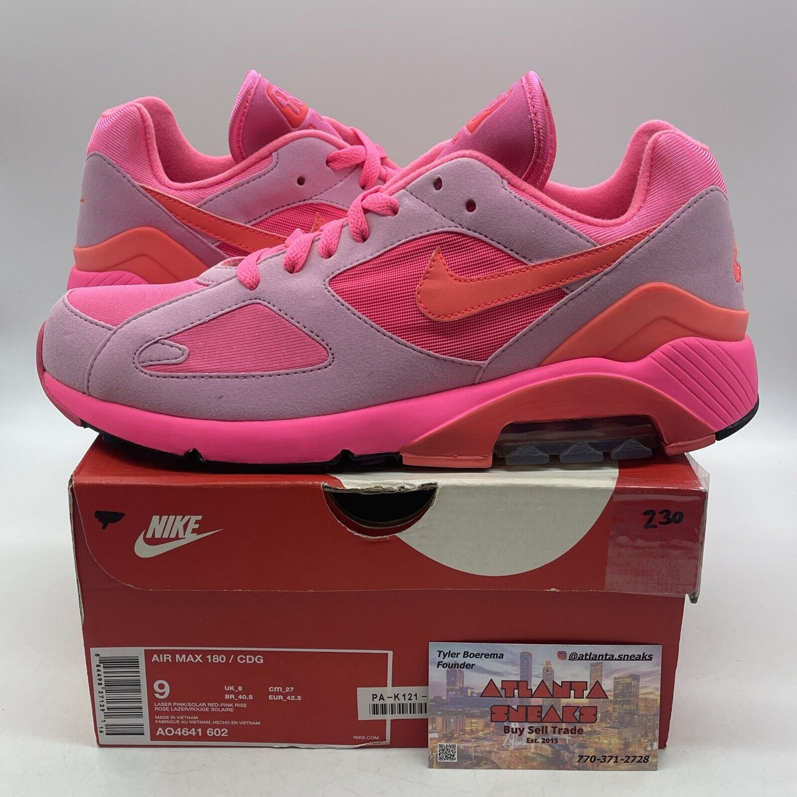 Size 9 - Nike Comme des Garçons x Air Max 180 Triple Pink Suede (AO4641-602)