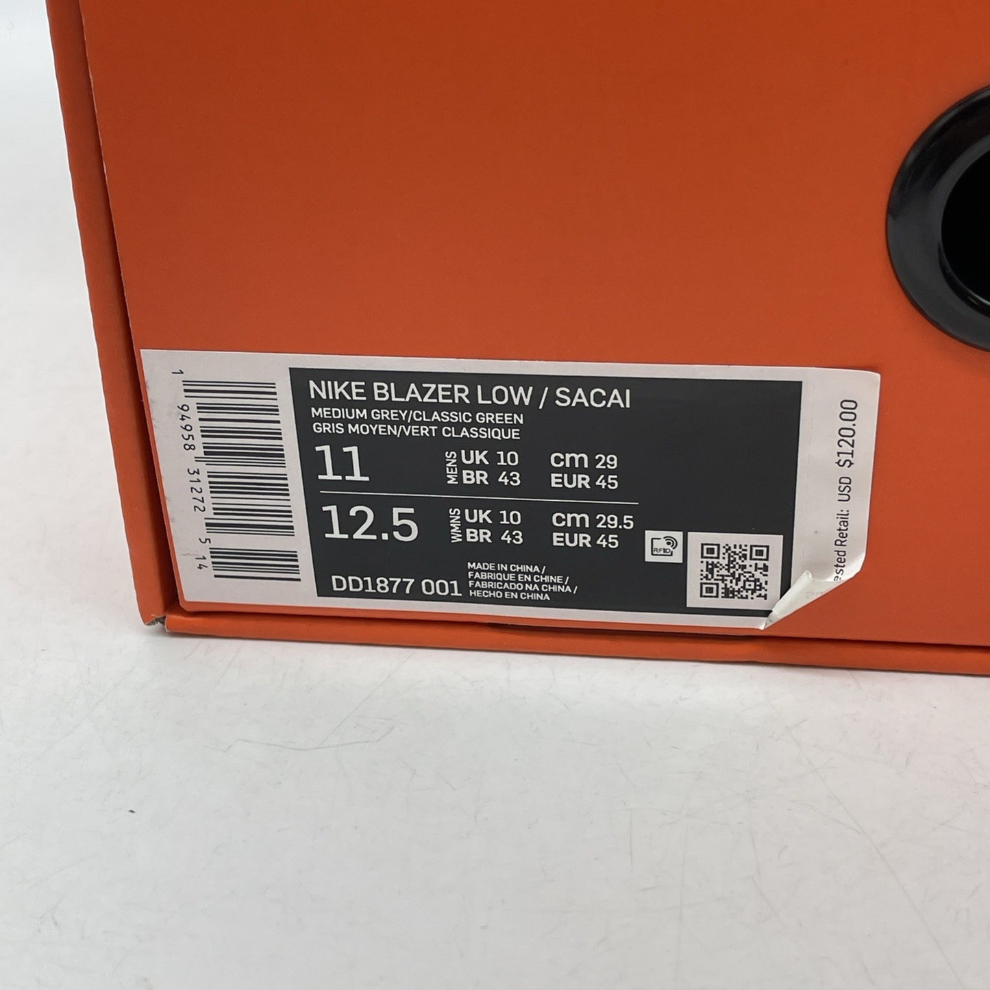 Size 11 - Nike sacai x Blazer Low Classic Green Grey White (DD1877-001)