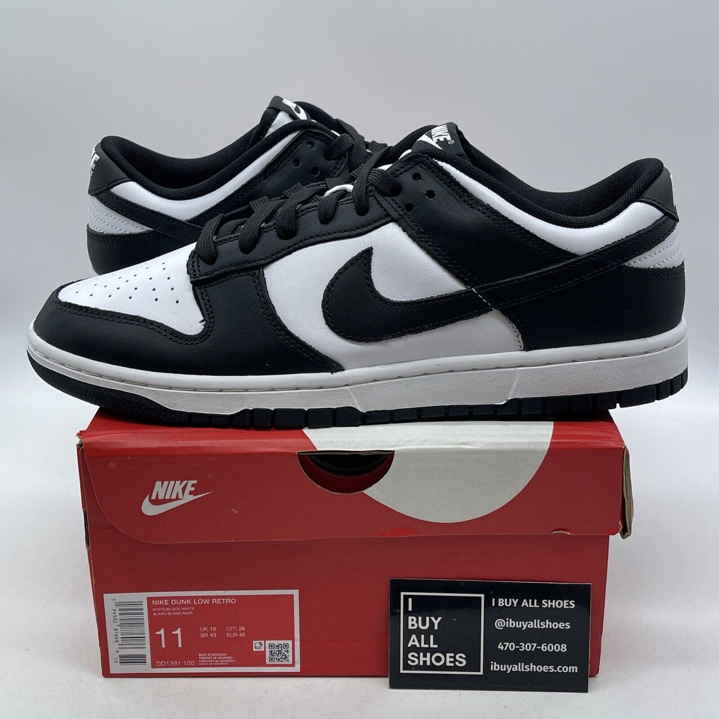 Size 11 - Nike Dunk Low Black White Suede Leather.  (DD1391-100)