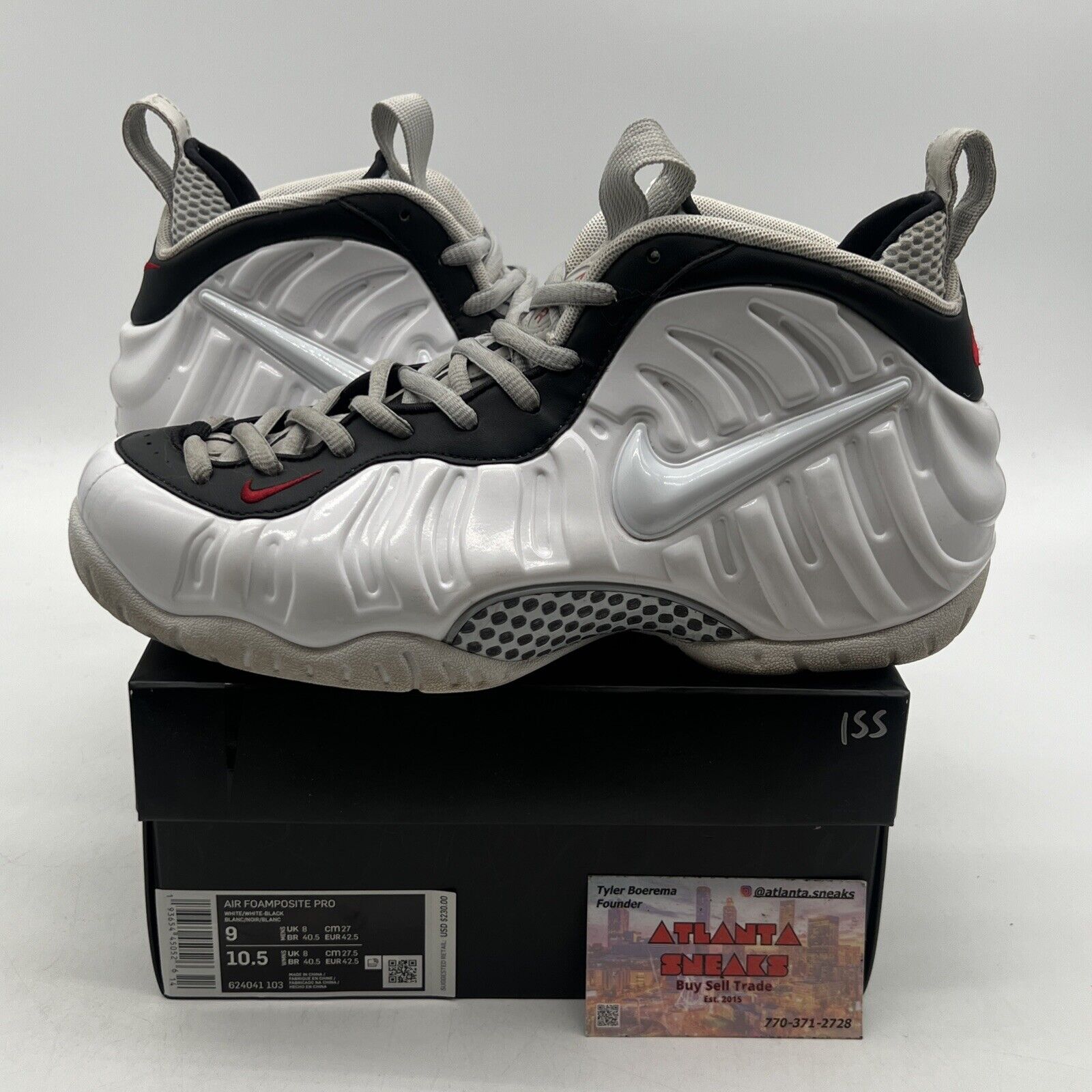 Size 9 - Nike Air Foamposite Pro Chrome White Black Leather (624041-103)