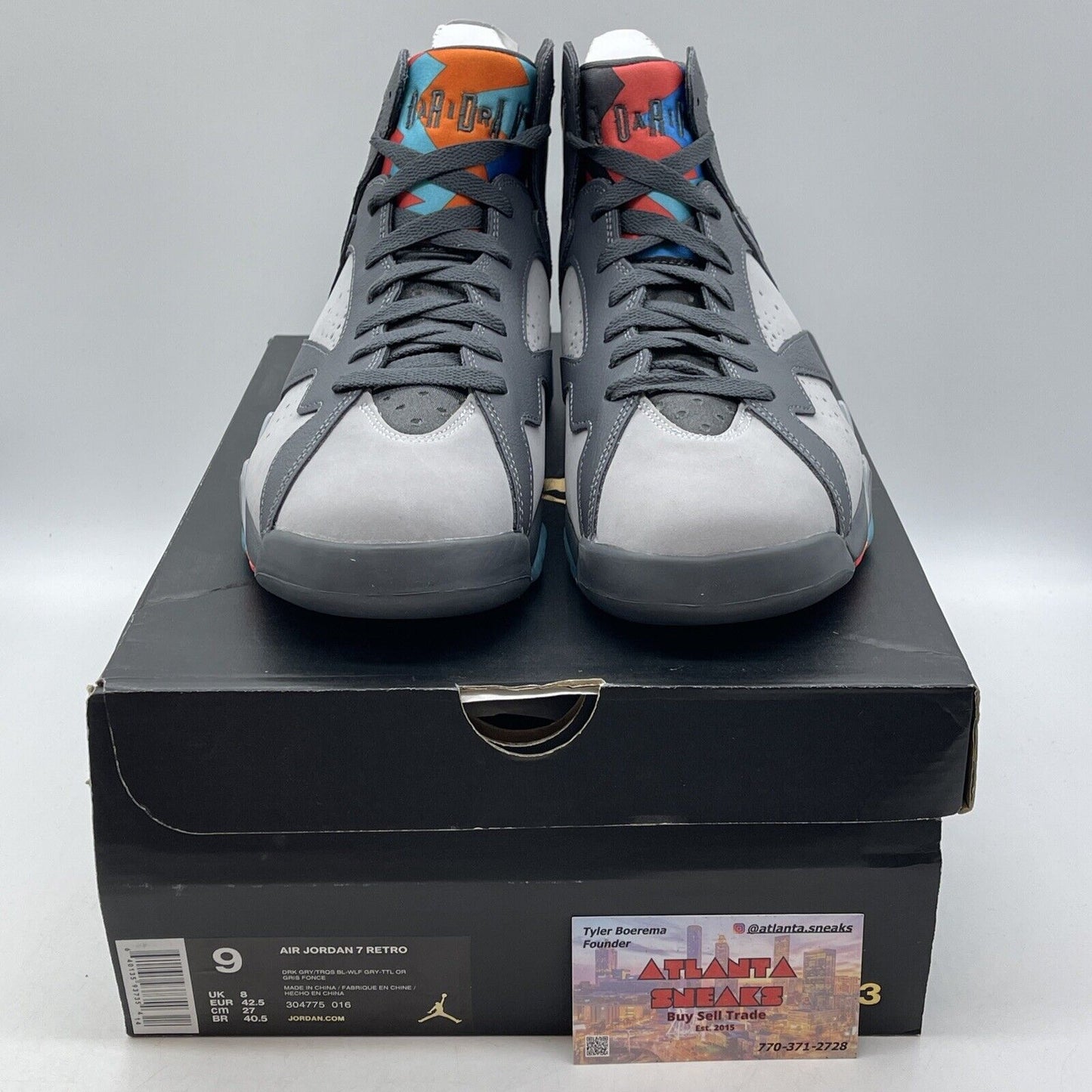 Size 9 - Air Jordan 7 Retro Barcelona Days Grey Blue Orange Suede (304775-016)