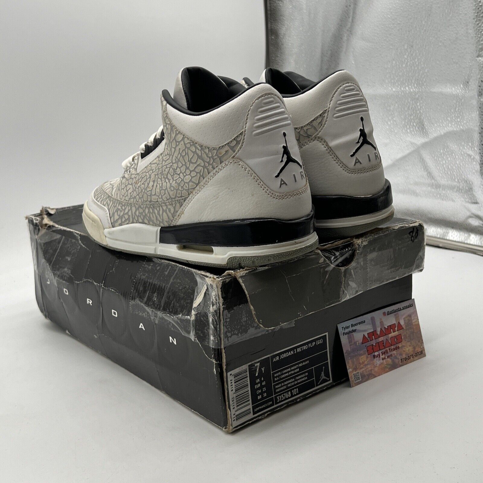 Size 7Y - Air Jordan 3 Retro FLIP GS - (315768-101) - White Chrome Black