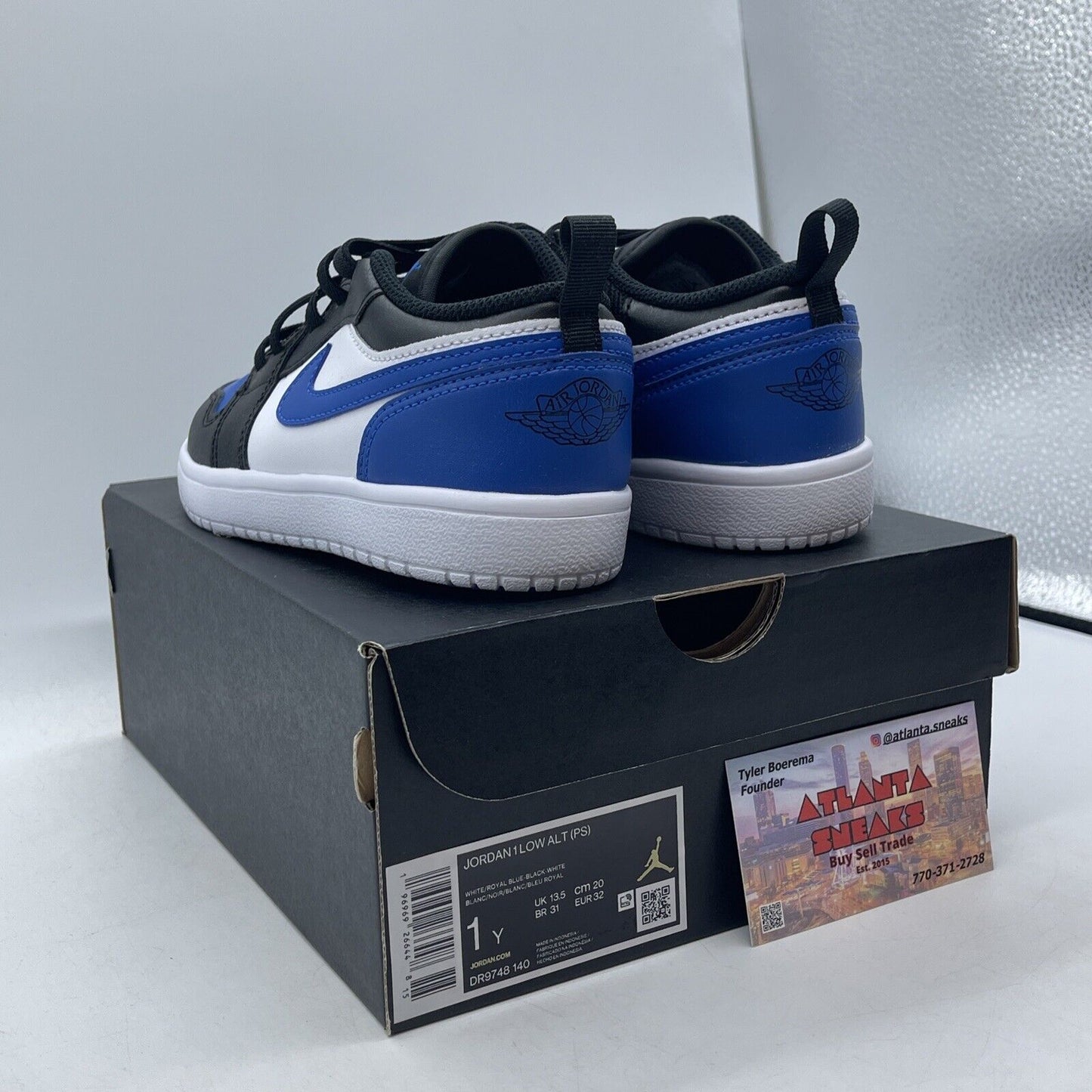 Size 1Y - Kid's Jordan 1 Low Alt White Royal Blue-Black-White (DR9748 140)