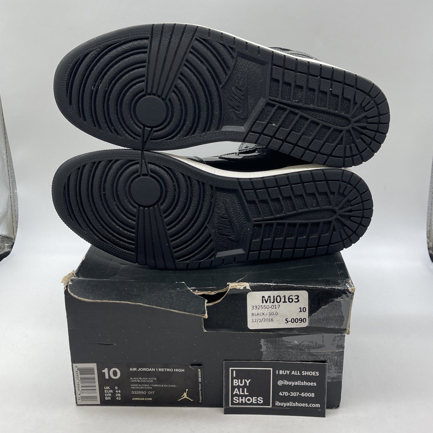 Size 10 - Air Jordan 1 Retro High Black Patent Grey Leather (332550-017)
