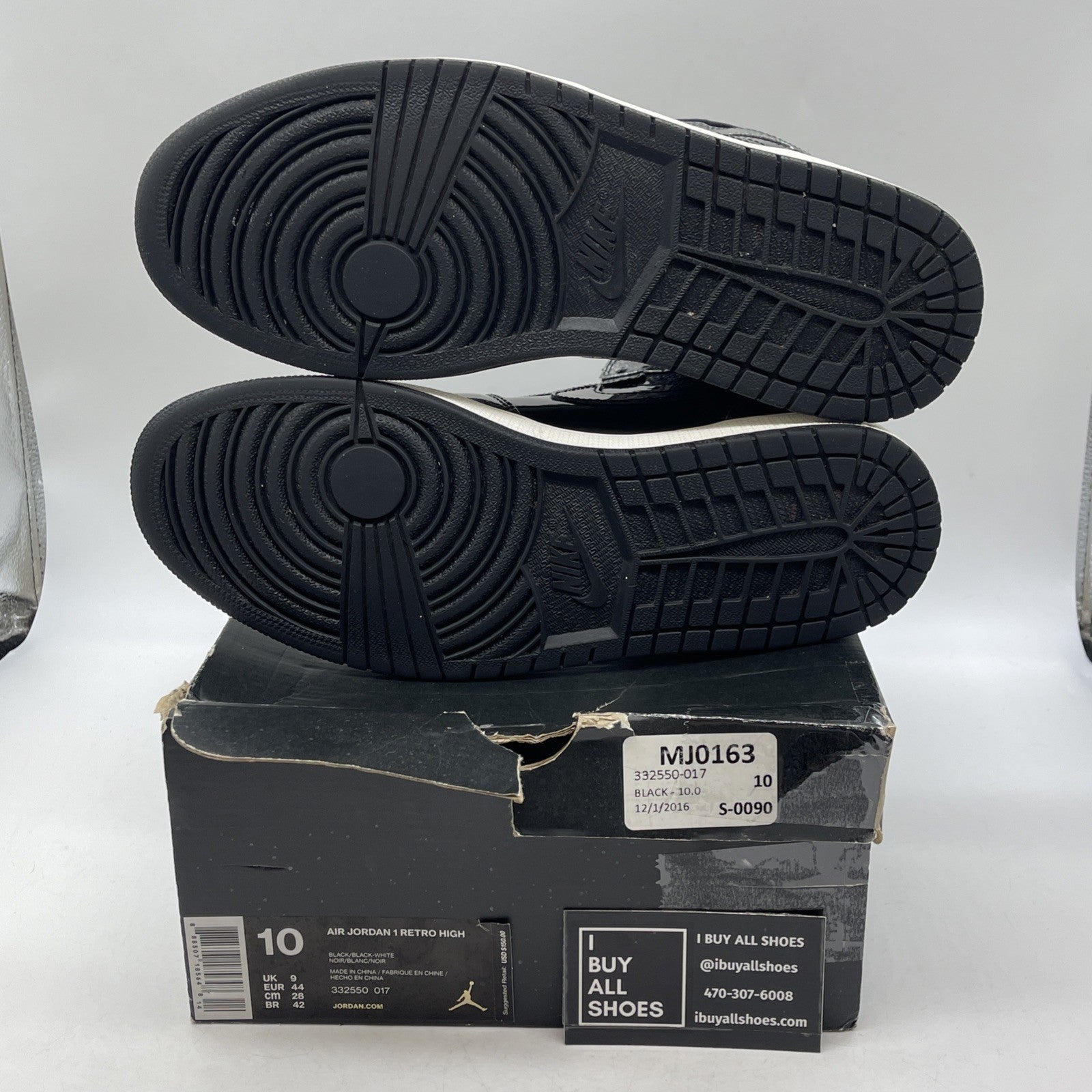 Size 10 - Air Jordan 1 Retro High Black Patent Grey Leather (332550-017)