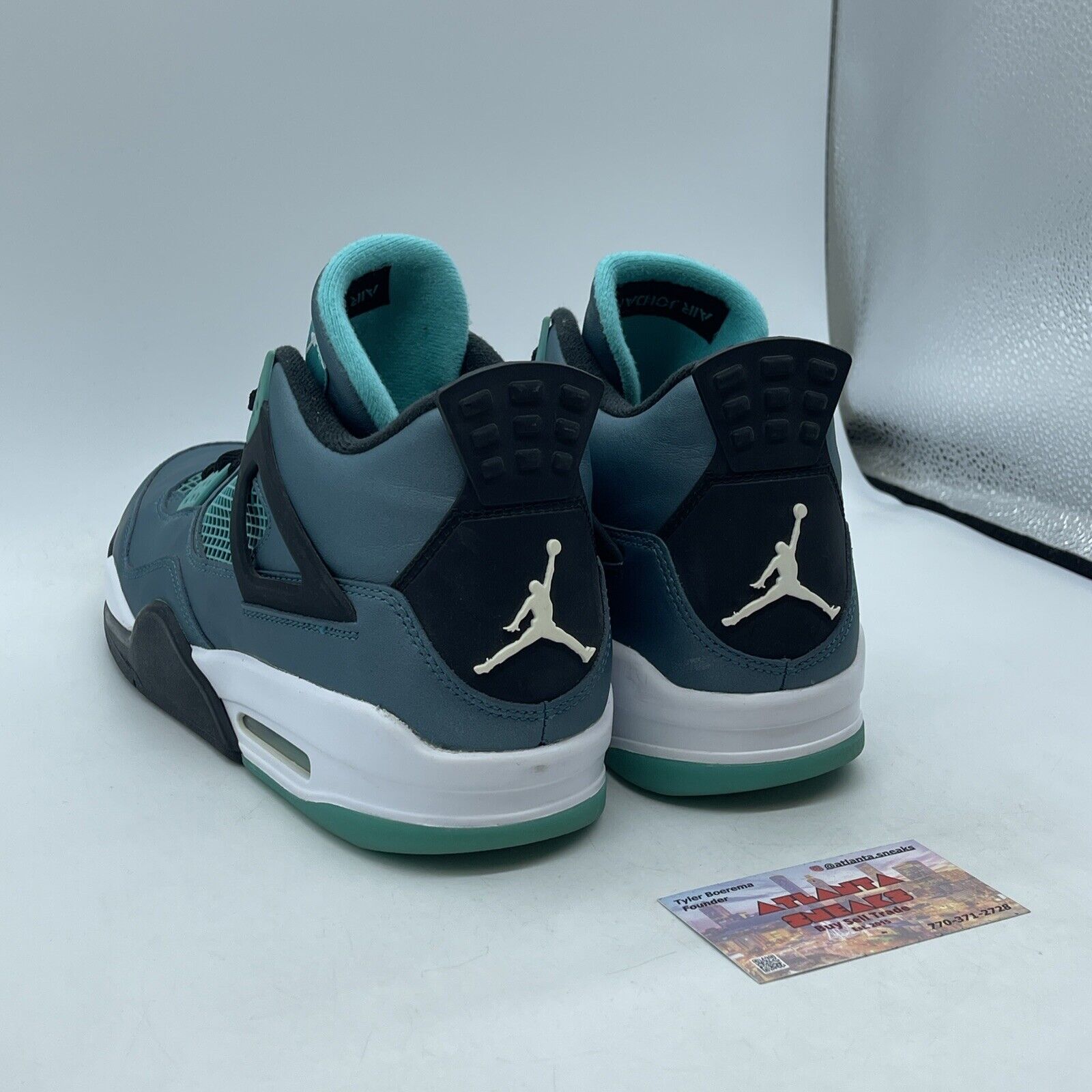 Size 12 - Air Jordan 4 Retro Teal Blue Black White Leather (705331-330)