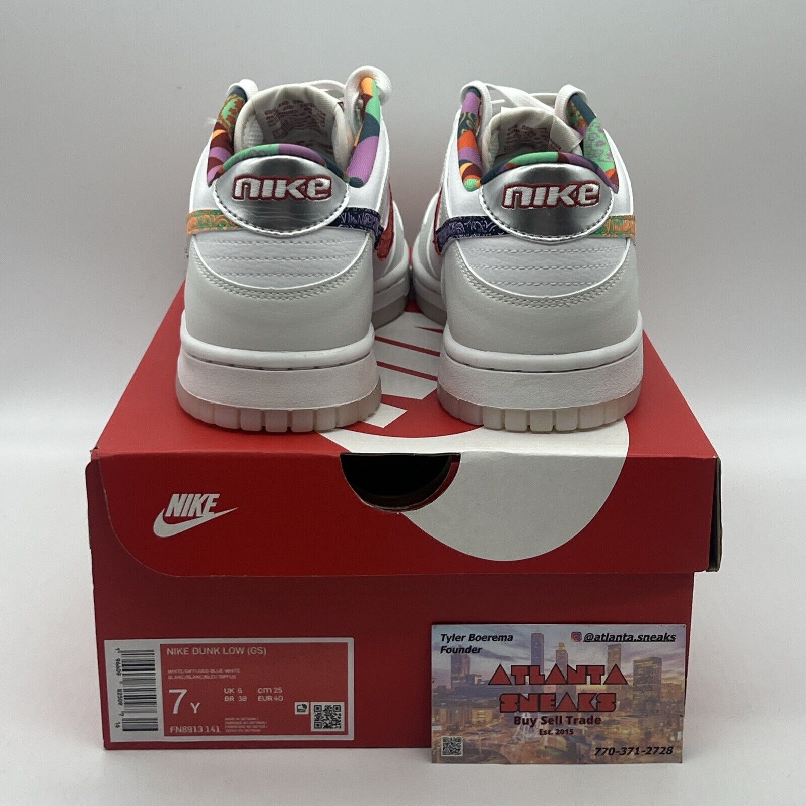 *Nike DUNK Low White Paisley multi-color Kids Shoes GS Women's FN8913-141 Og All