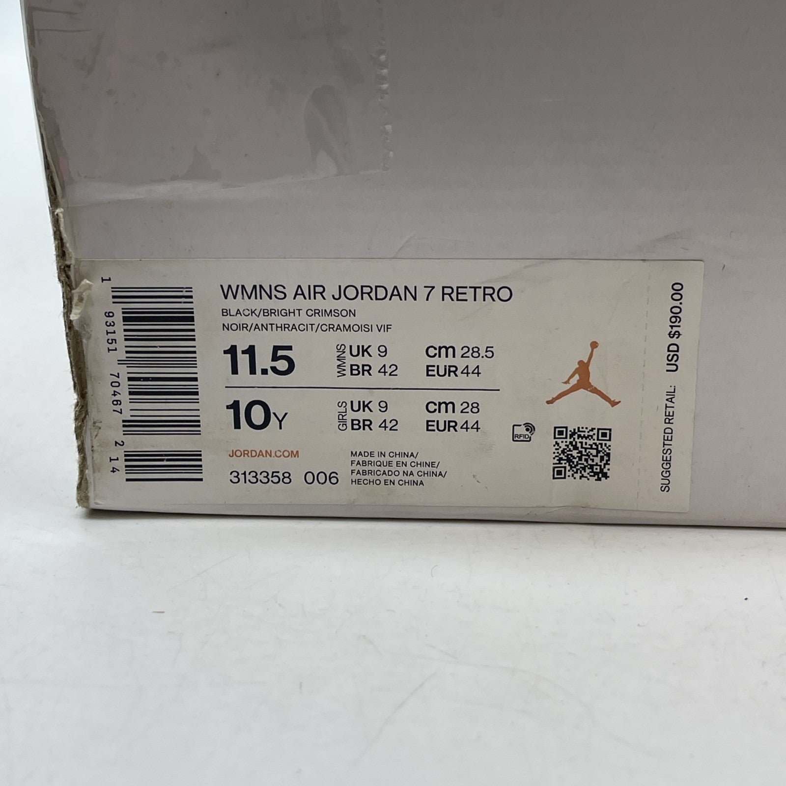 Size 11.5W - Air Jordan 7 Retro Black Gloss Suede Leather (313358-006)
