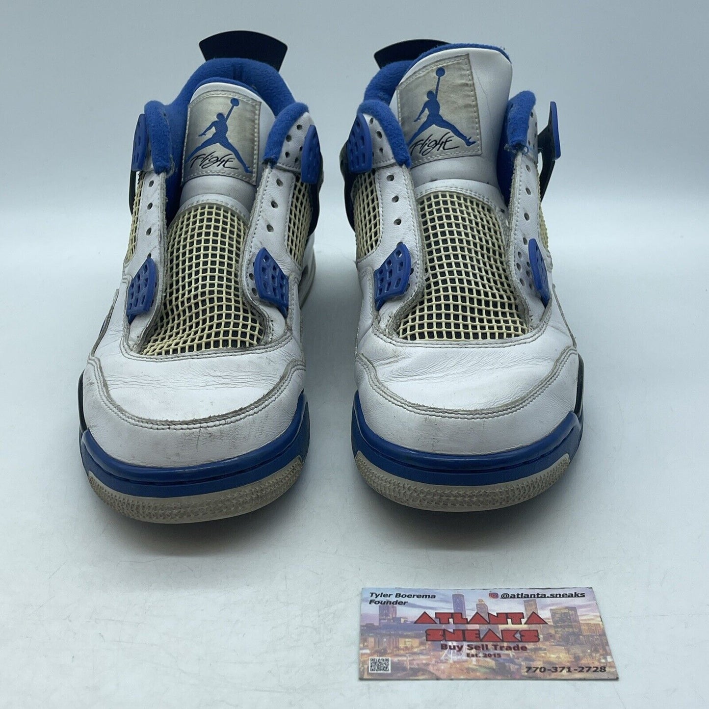 Size 11 - Jordan 4 Retro Mid Motorsports White Black Blue Leather (308497-117)