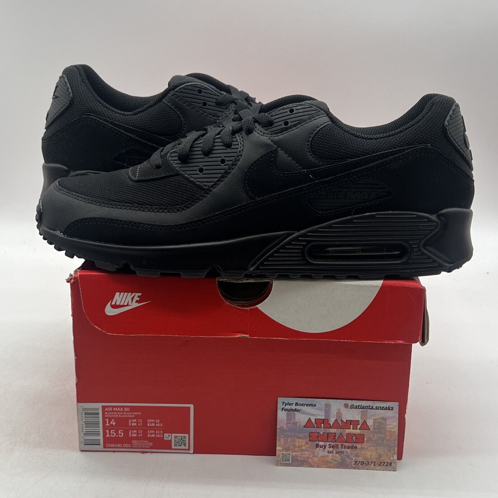 Size 14 - Nike Air Max 90 Triple Black 2020 Leather Suede (CN8490-003)