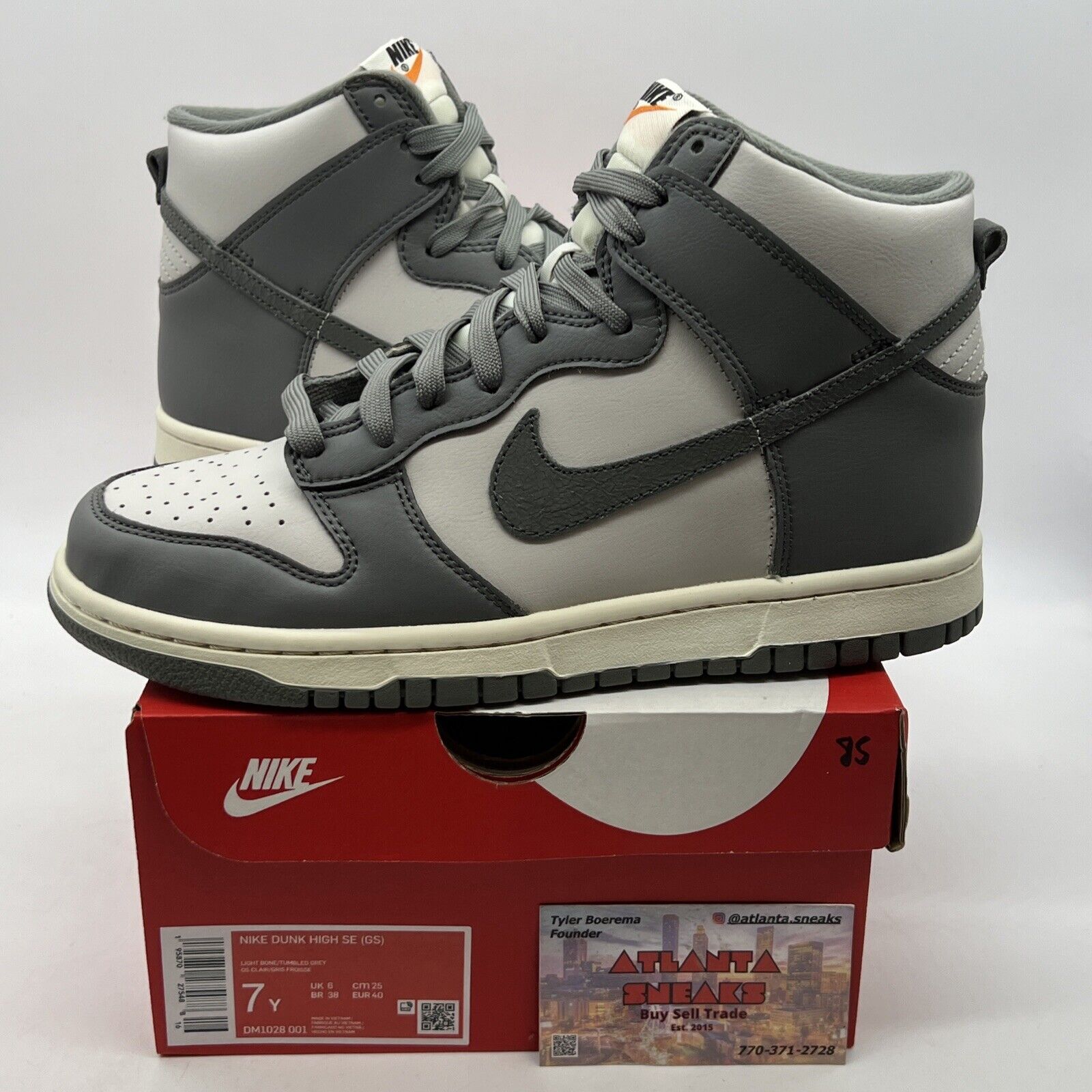 Size 6.5 - Nike Dunk SE High Light Bone Tumbled Grey Leather (DM1028-001)