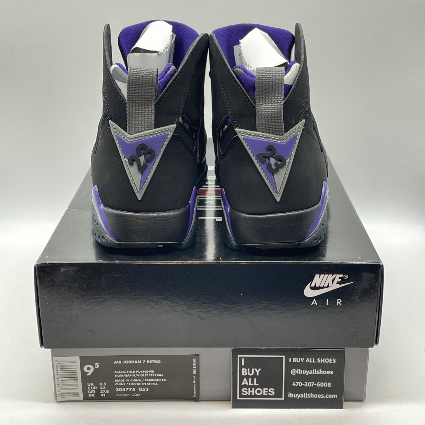 Size 9.5 - Air Jordan 7 Retro PE Ray Allen Black Purple Green Suede (304775-053)