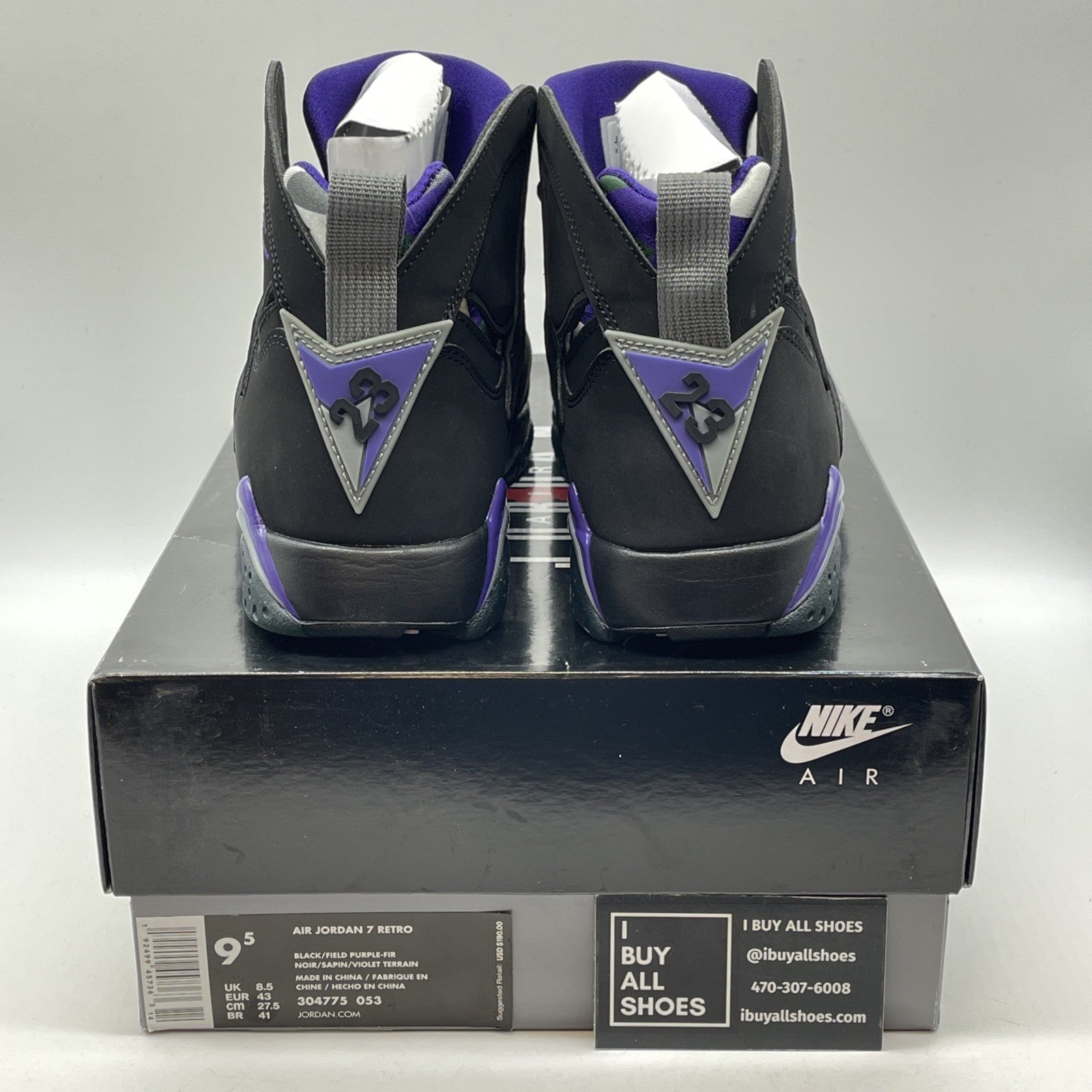Size 9.5 - Air Jordan 7 Retro PE Ray Allen Black Purple Green Suede (304775-053)
