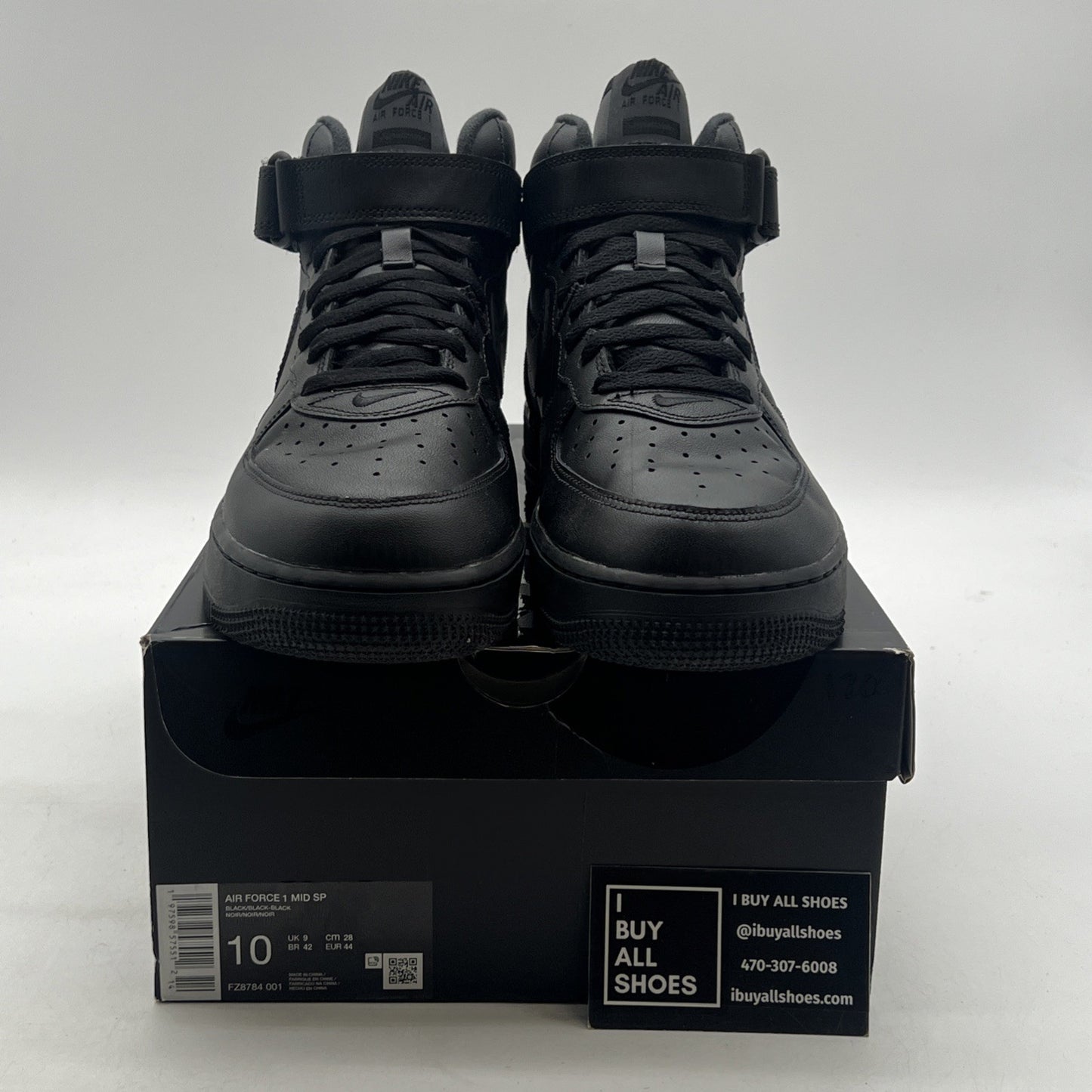 Size 10 - Nike Supreme x Air Force 1 Mid Box Logo - Triple Black (FZ8784-001)
