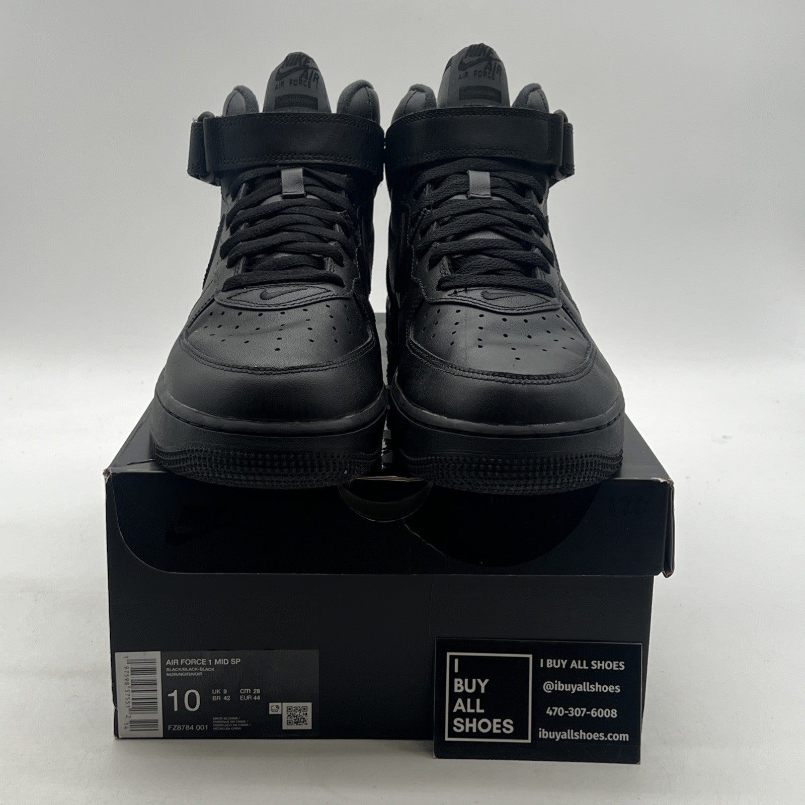 Size 10 - Nike Supreme x Air Force 1 Mid Box Logo - Triple Black (FZ8784-001)