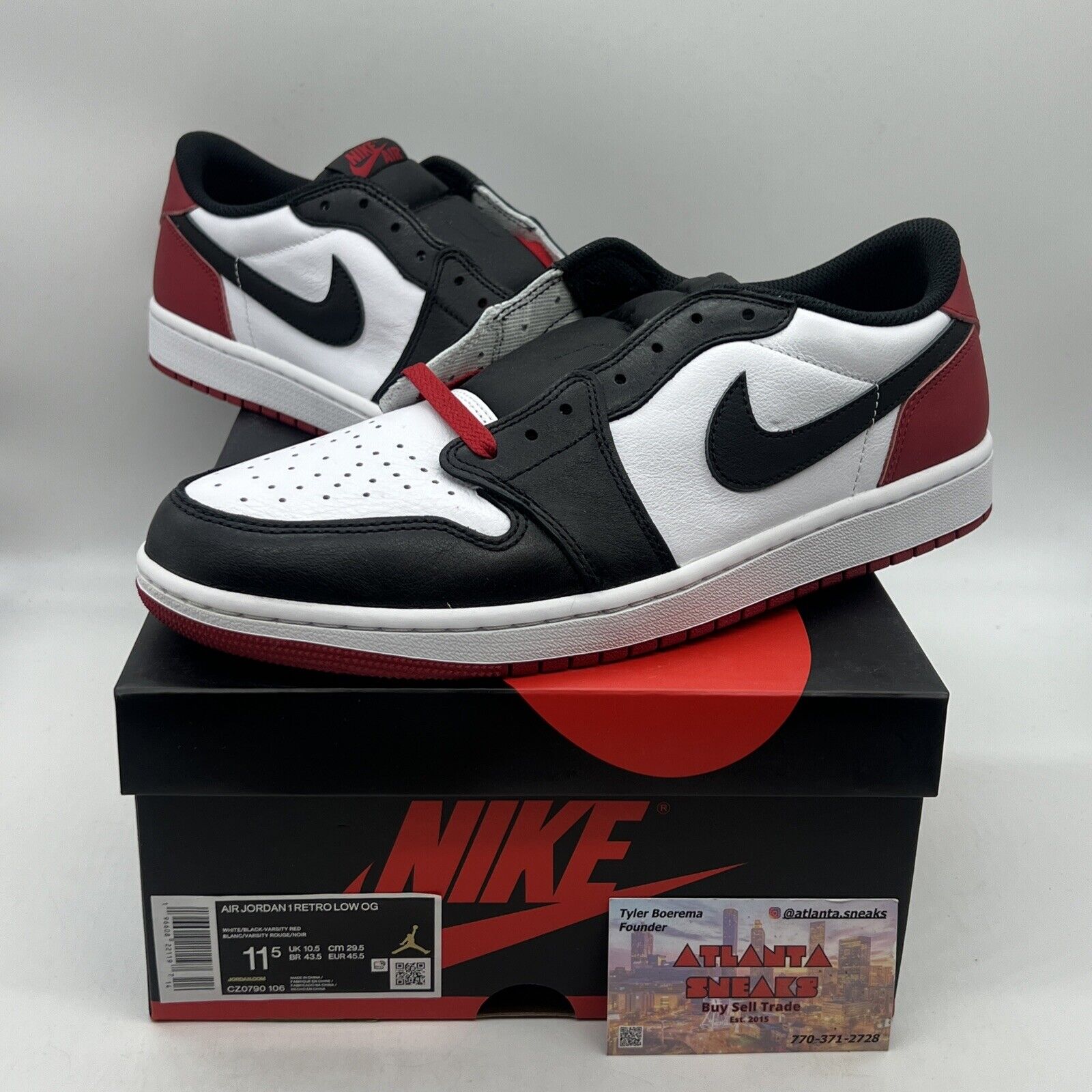 Size 11.5 - Air Jordan 1 Retro OG Black Toe Brand New Og All Black Red White DS