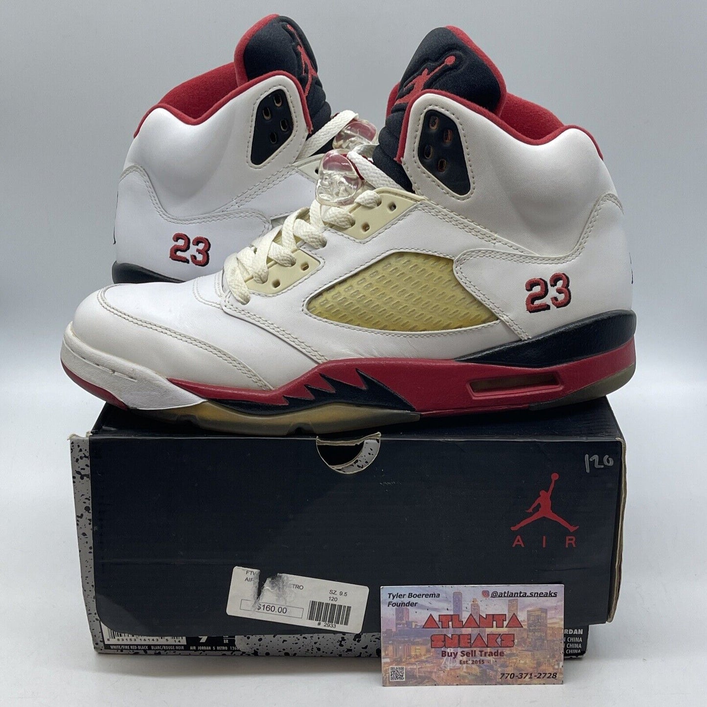 Size 9.5 - Air Jordan 5 Retro 2013 Fire Red Black White Leather (136027-120)