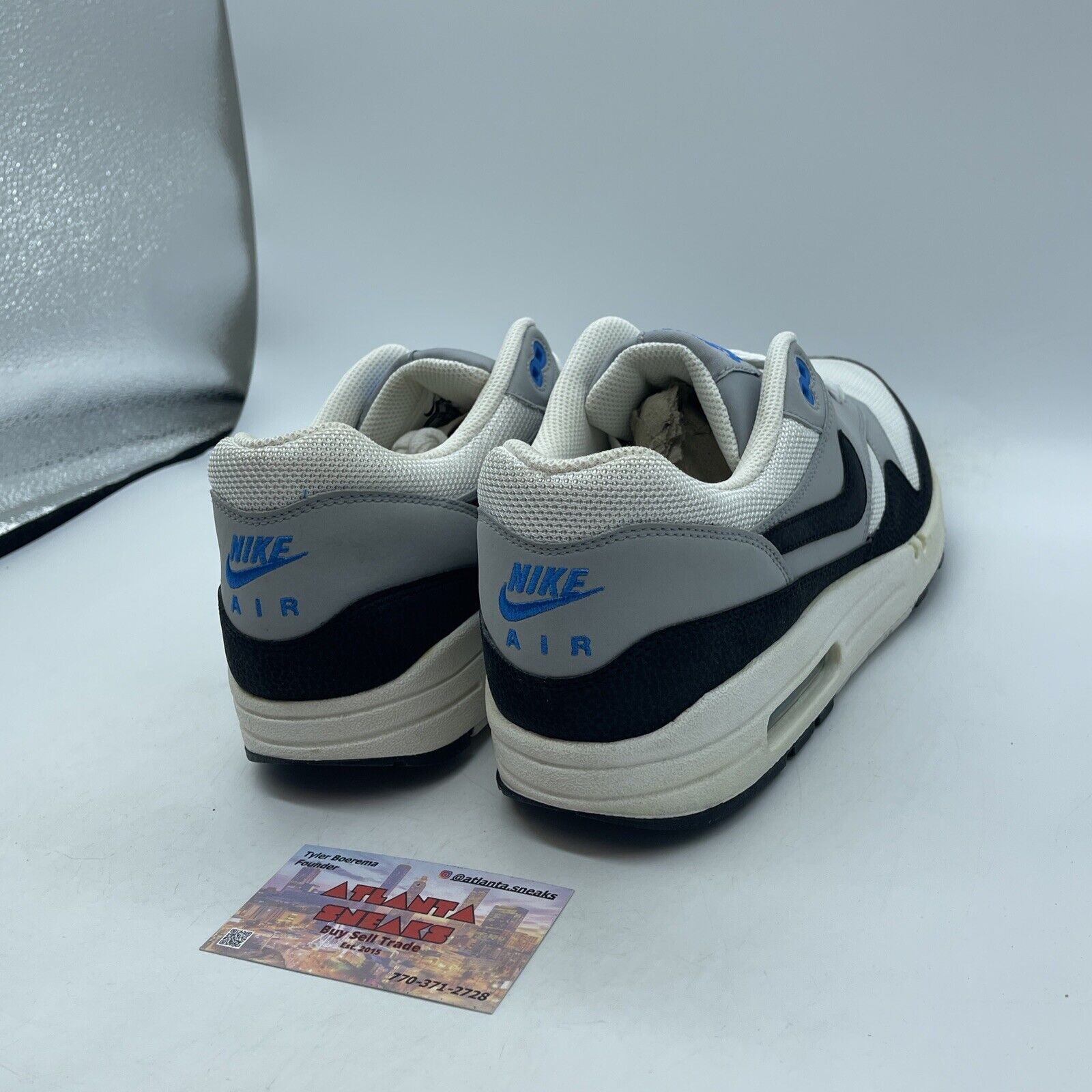 Size 11 - Nike Air Max 1 Essential Wolf Grey White Blue Suede (537383-104)