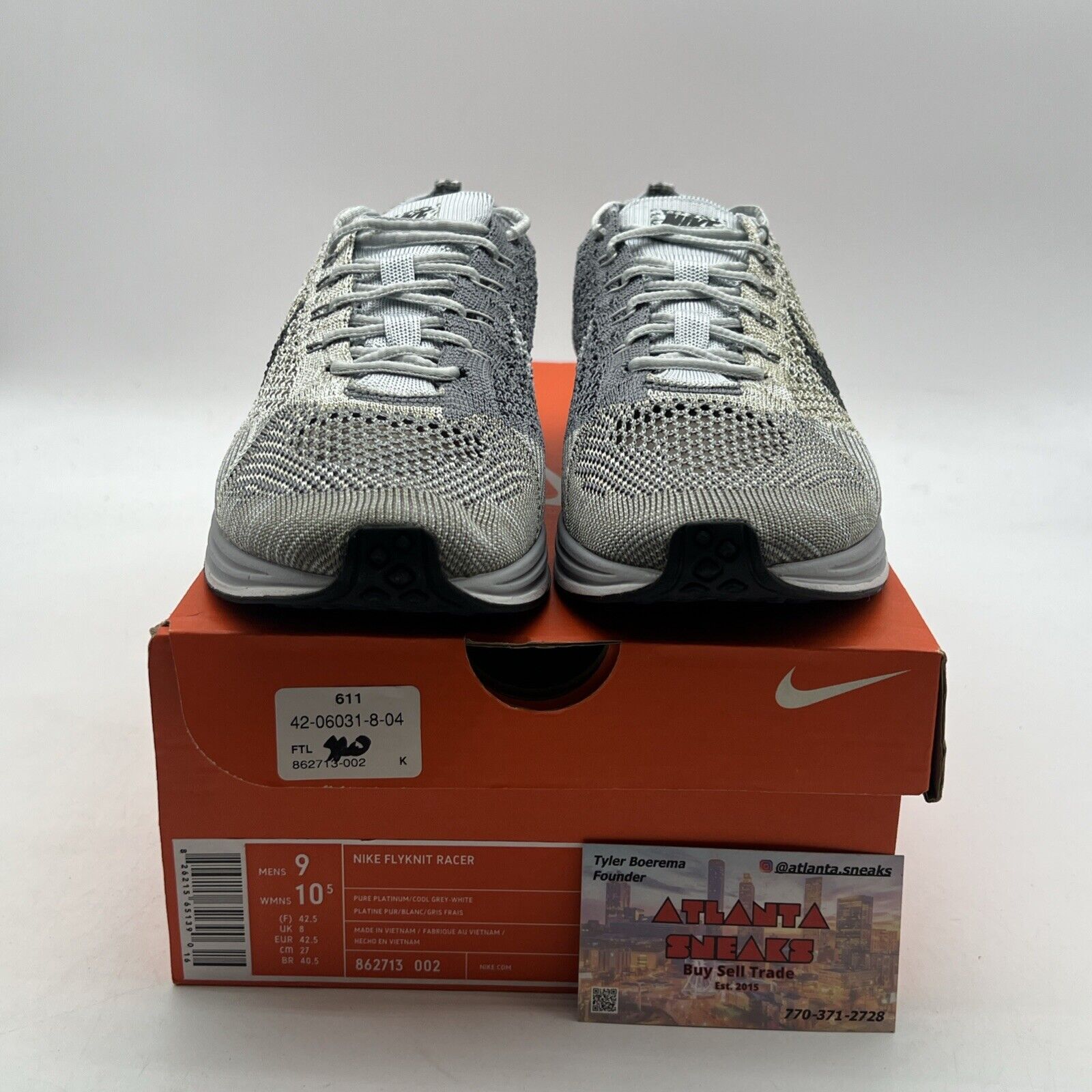 Size 9 - Nike Flyknit Racer Pure Platinum (862713-002)