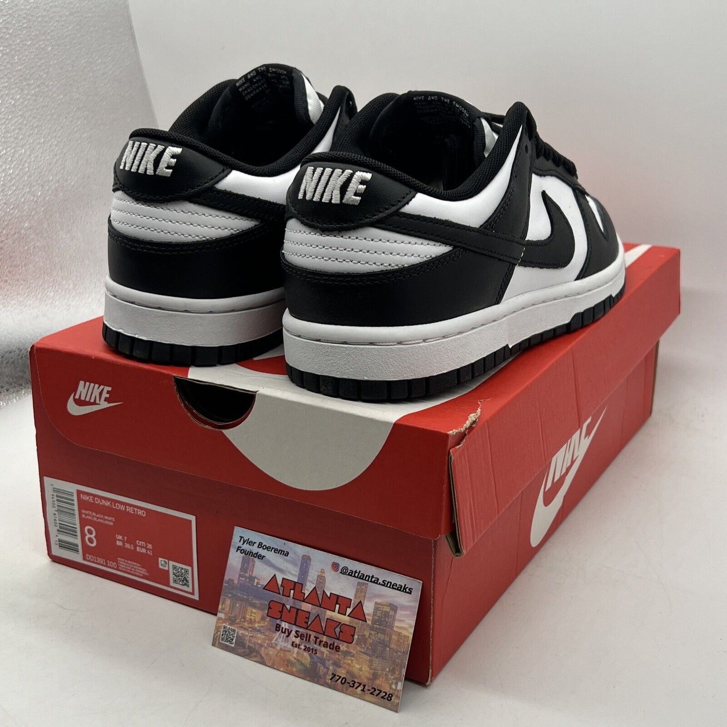 Size 8 Nike Dunk Low Black White Leather Panda (DD1391-100)