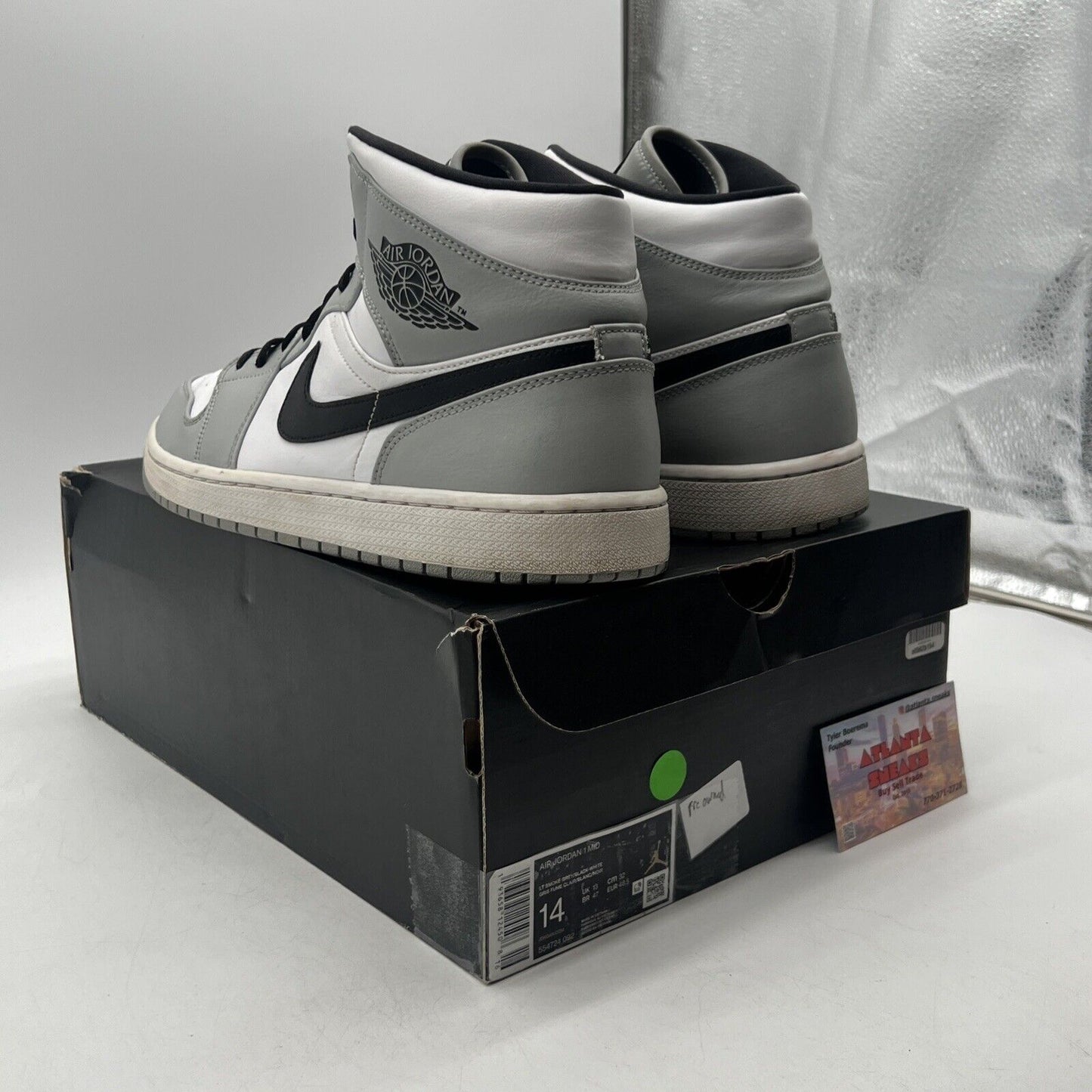 Size 14 - Jordan 1 Mid Gray 2020 Black White Leather (554724-092)