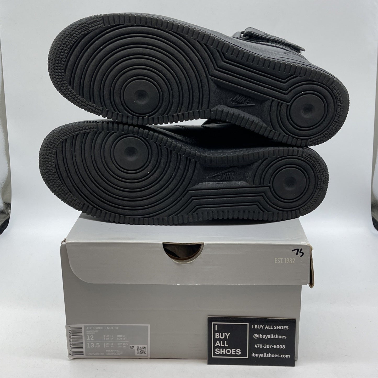 Size 12 - Nike Air Force 1 '07 Mid Triple Black Leather (CW2289-001)