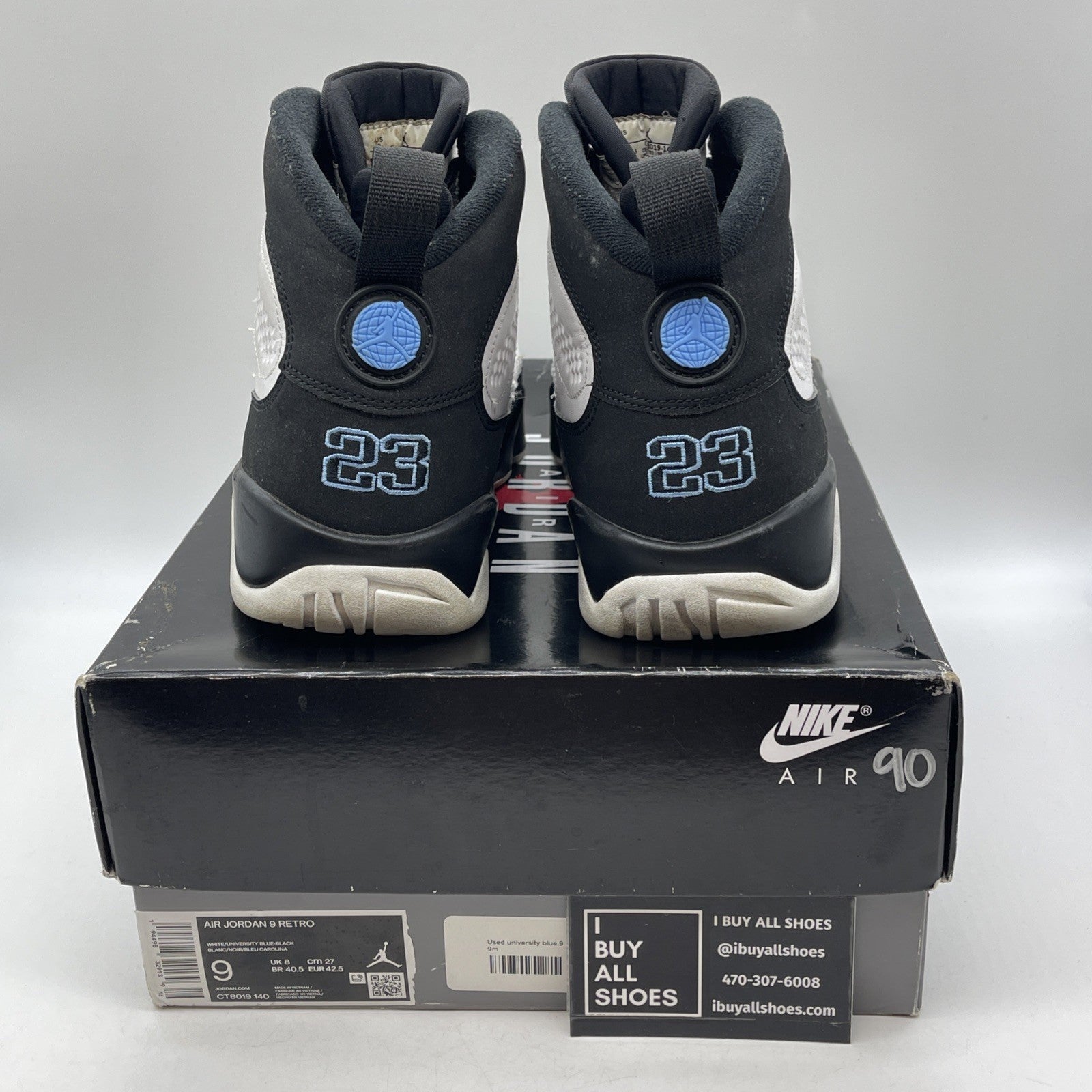 Size 9 - Jordan 9 Retro University Blue White Black Leather (CT8019-140)