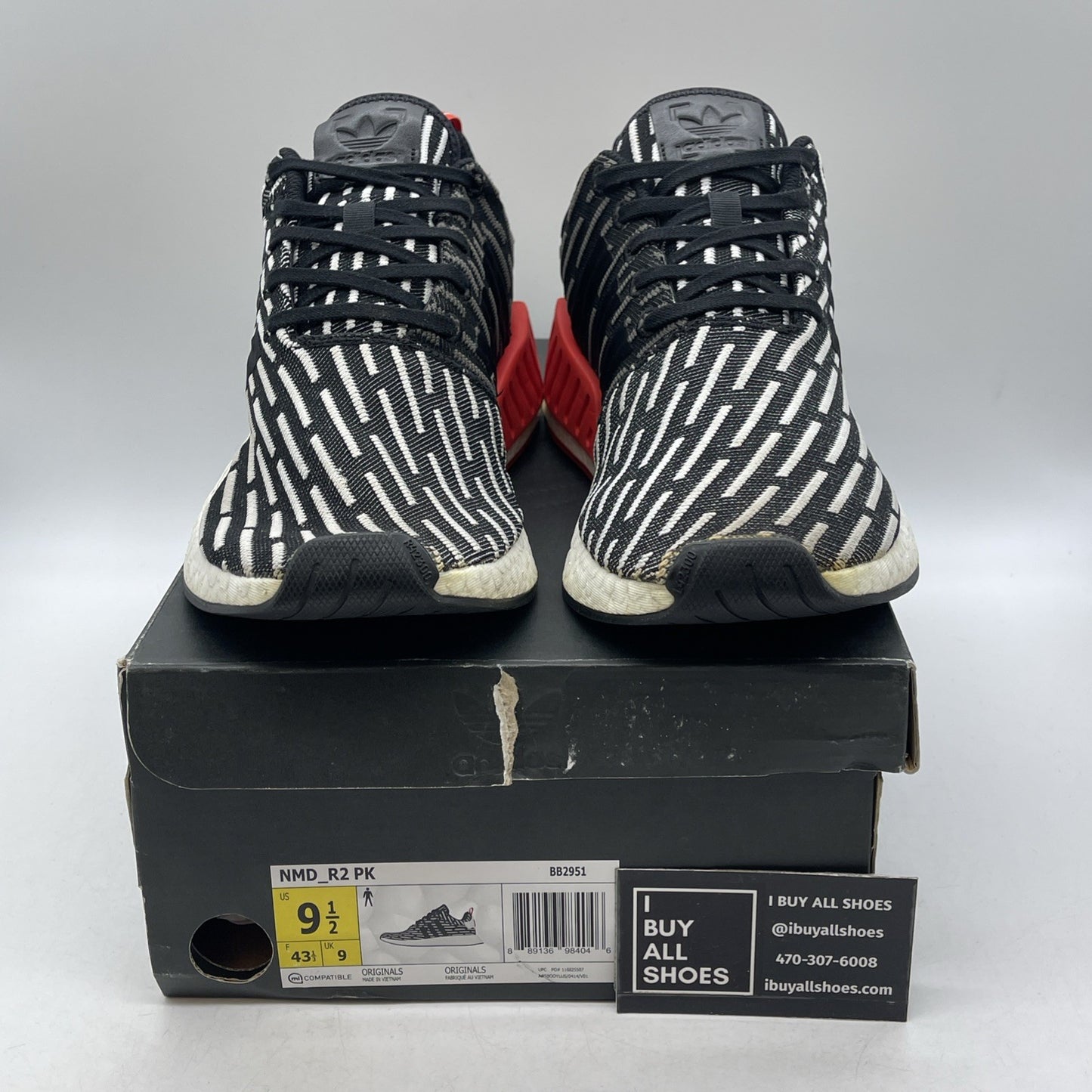Size 9.5 - Adidas NMD_R2 PK Core Black Stripe (BB2951)