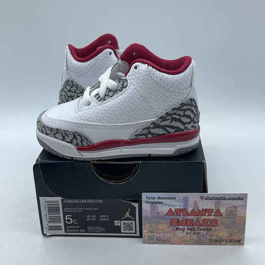 Size 5C - Air Jordan 3 Retro Cardinal White Leather Grey Suede (832033-126)