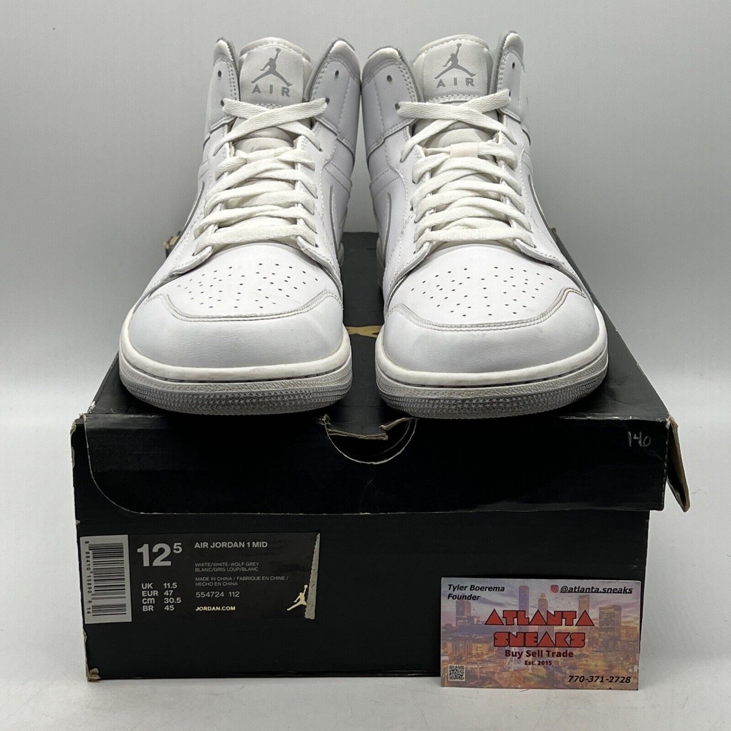 Size 12.5 - Air Jordan 1 Mid White Wolf Grey Leather (554724-112)