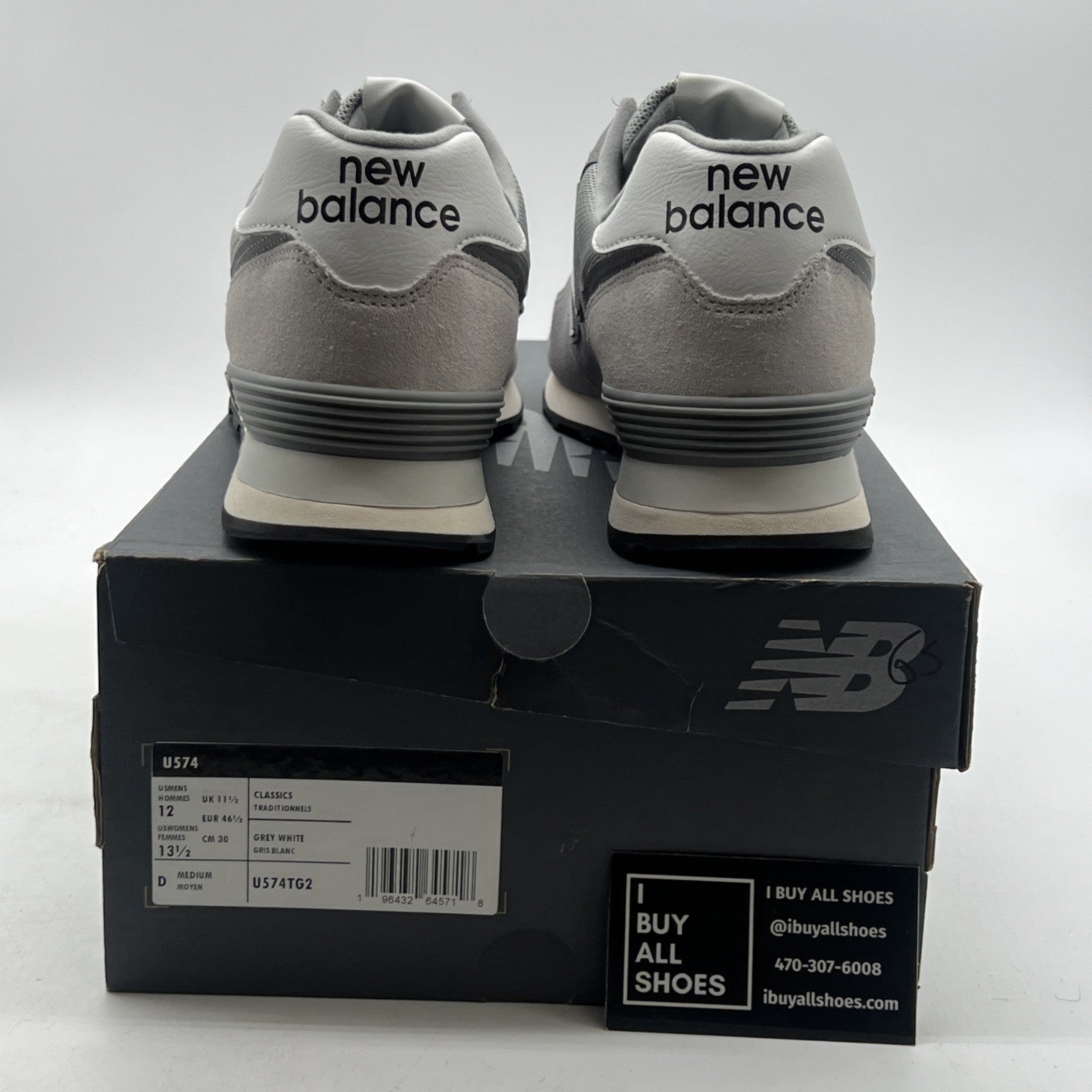 Size 12 - New Balance 574 Grey White (U574TG2)