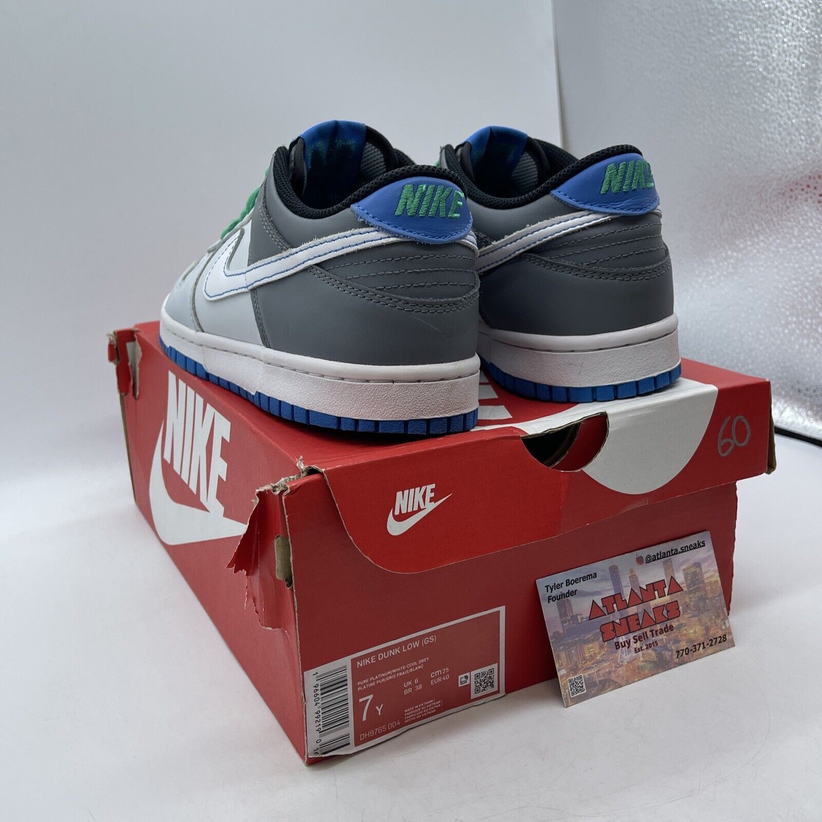 Size7Y - Nike Dunk GS Low Pure Platinum Photo Blue 2023 Grey White (DH9765-004)