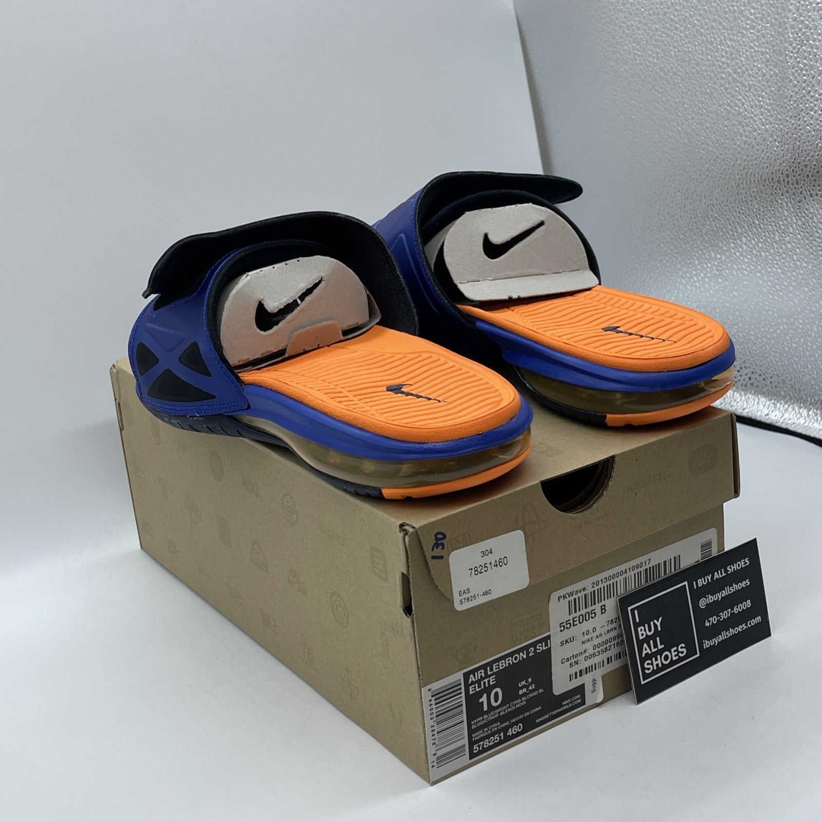 Size -10 Nike Air Max Lebron 2 Slide Elite Blue Black (578351-460)