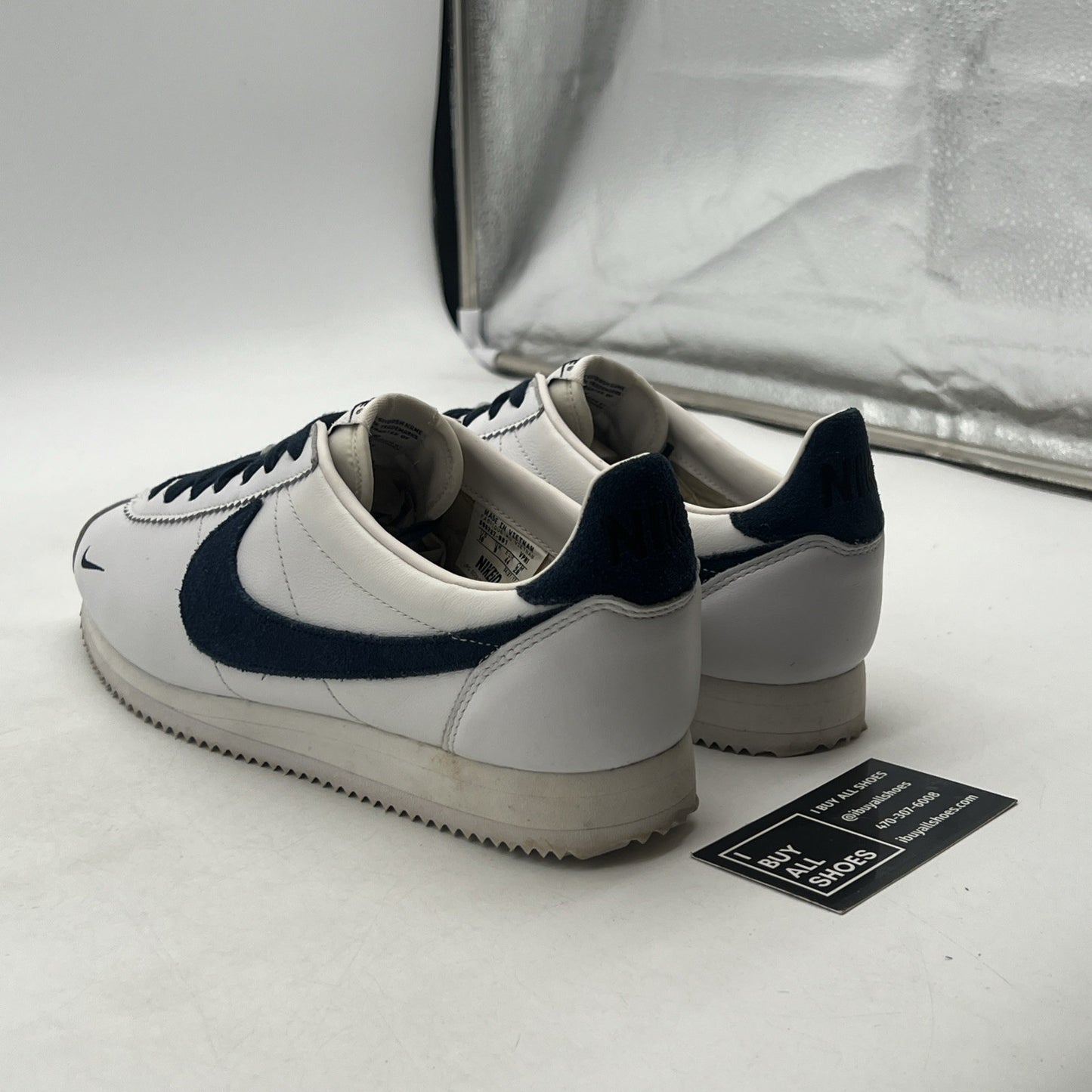 Size 10 - Nike ID Cortez White/Navy Running Shoes (898727-981)