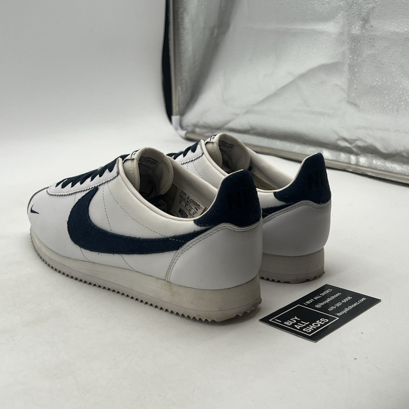Size 10 - Nike ID Cortez White/Navy Running Shoes (898727-981)