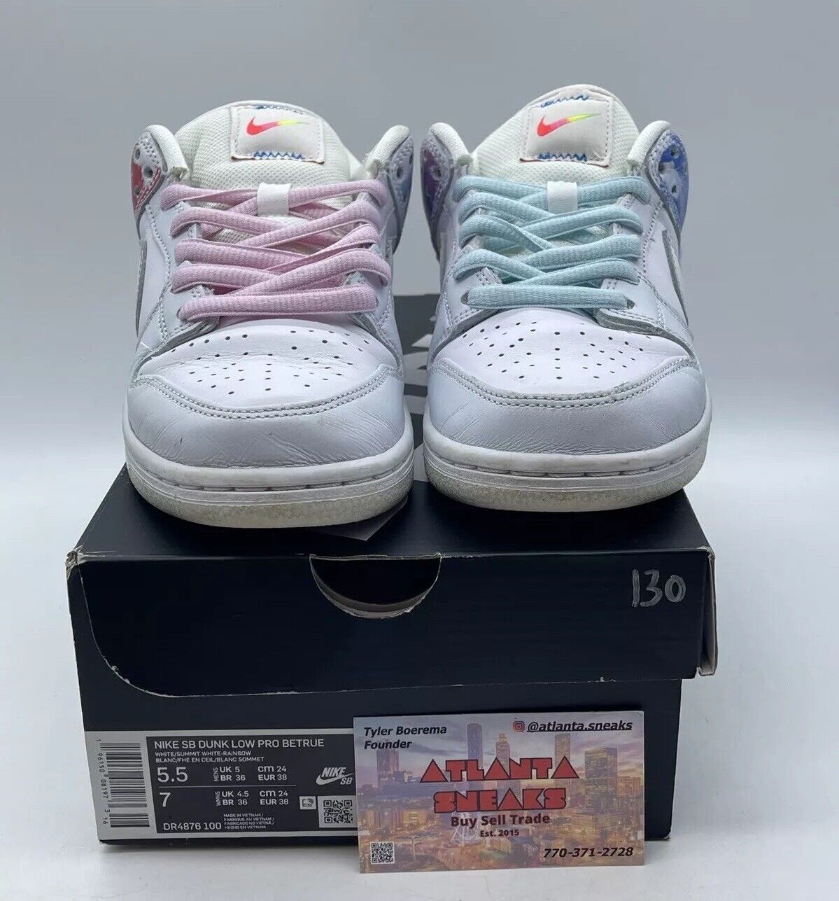 Size 5.5 - Nike Dunk SB Low Be True White Blue Pink Green Leather (DR4876-100)