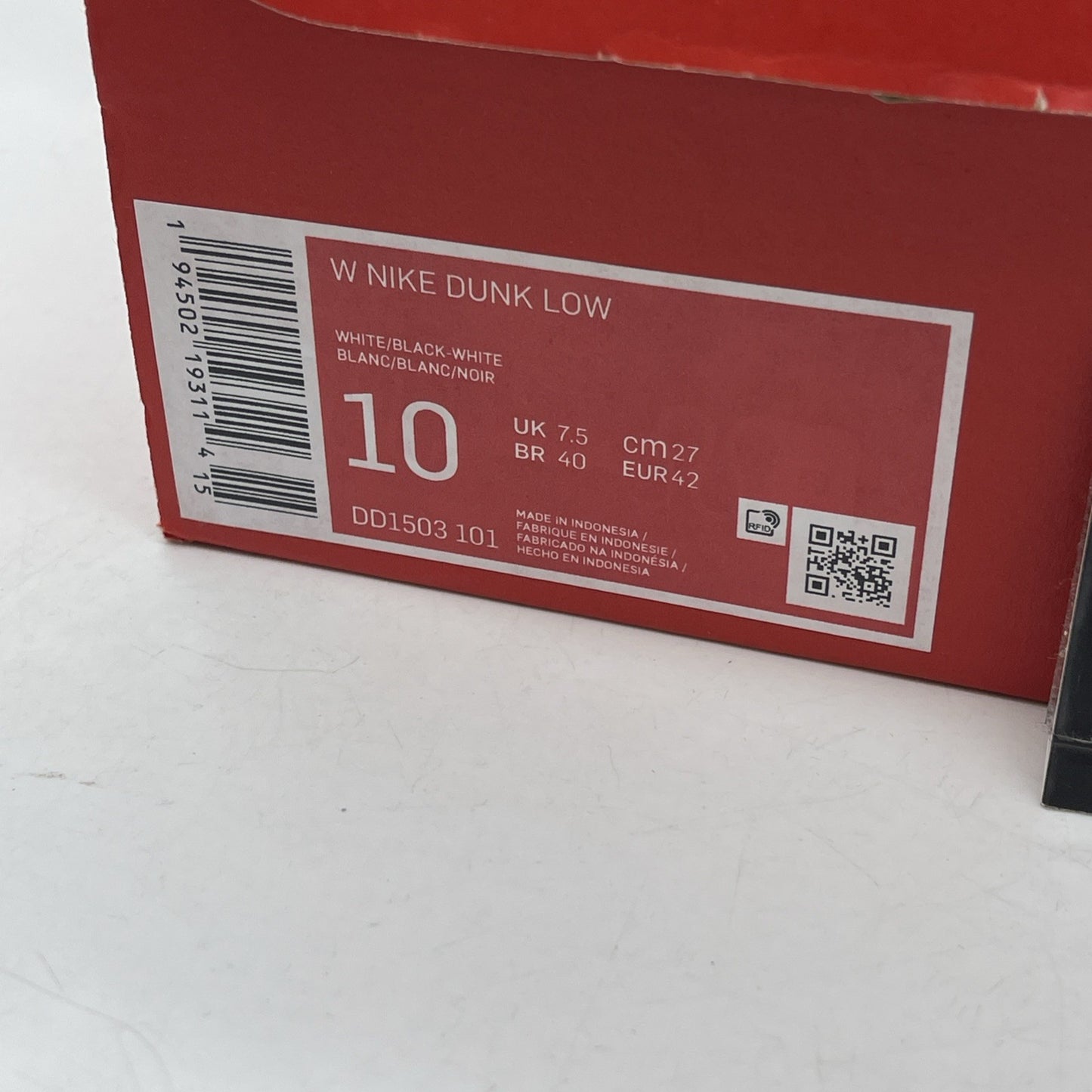 Size 10W - Nike Dunk Low Black White Leather (DD1503-101)
