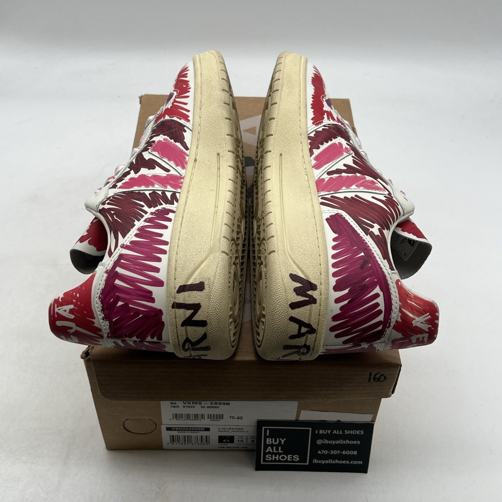 Size 10 - Marni x Veja V-10 Scribble Leather Sneakers