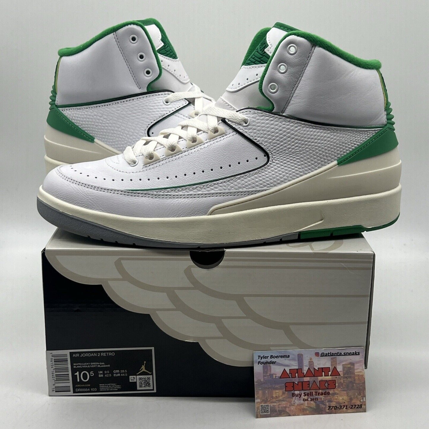 Size 10.5 - Jordan 2 Retro Lucky Green White Grey Leather (DR8884-103) Used