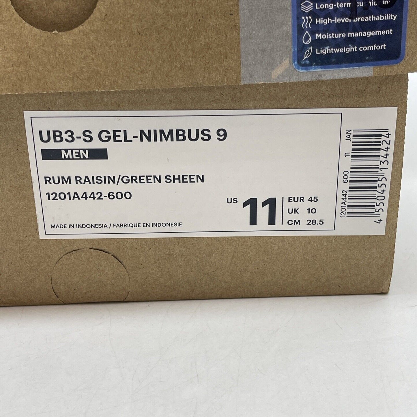 Size 11 - ASICS Kiko Kostadinov x UB3-S Gel Nimbus 9 Rum Raisin (1201A442-600)