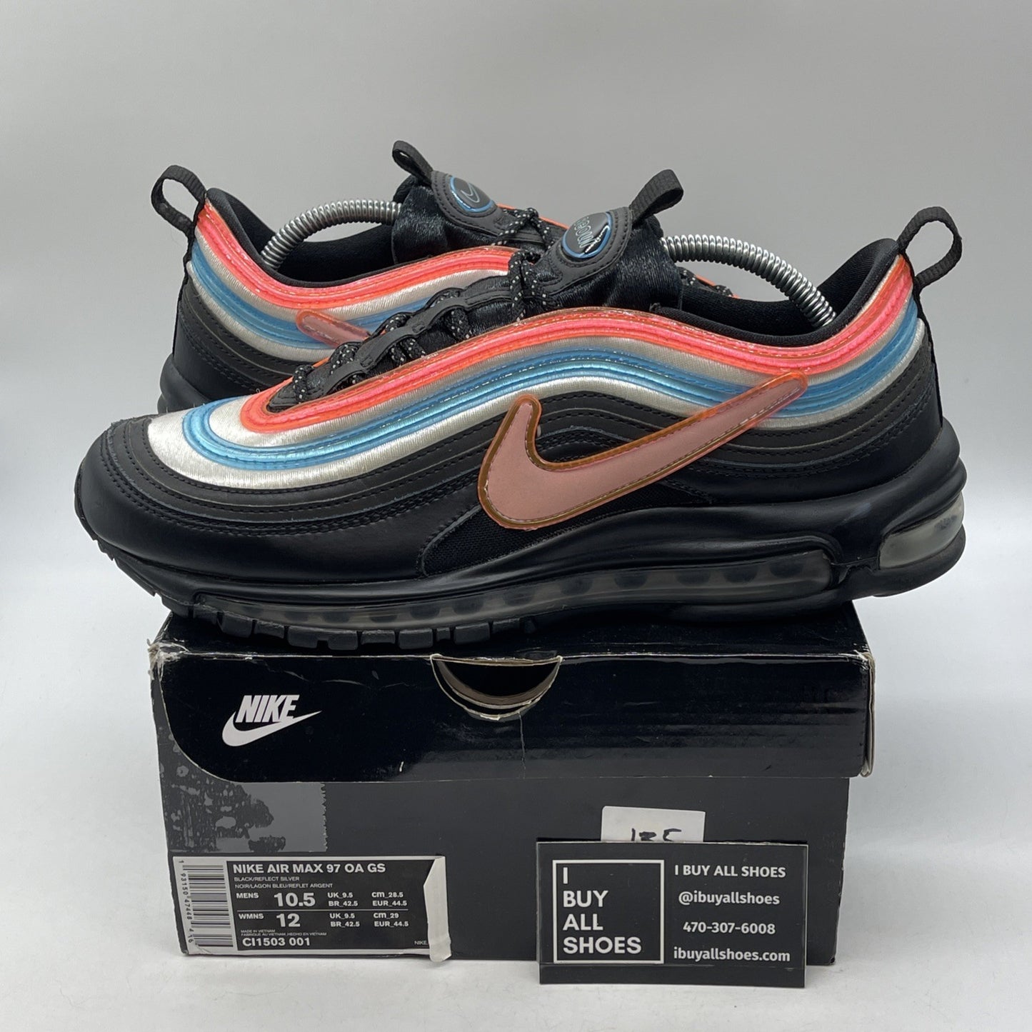 Size 10.5 - Nike Air Max 97 On Air: Neon Seoul  Black Blue Leather (CI1503-001)